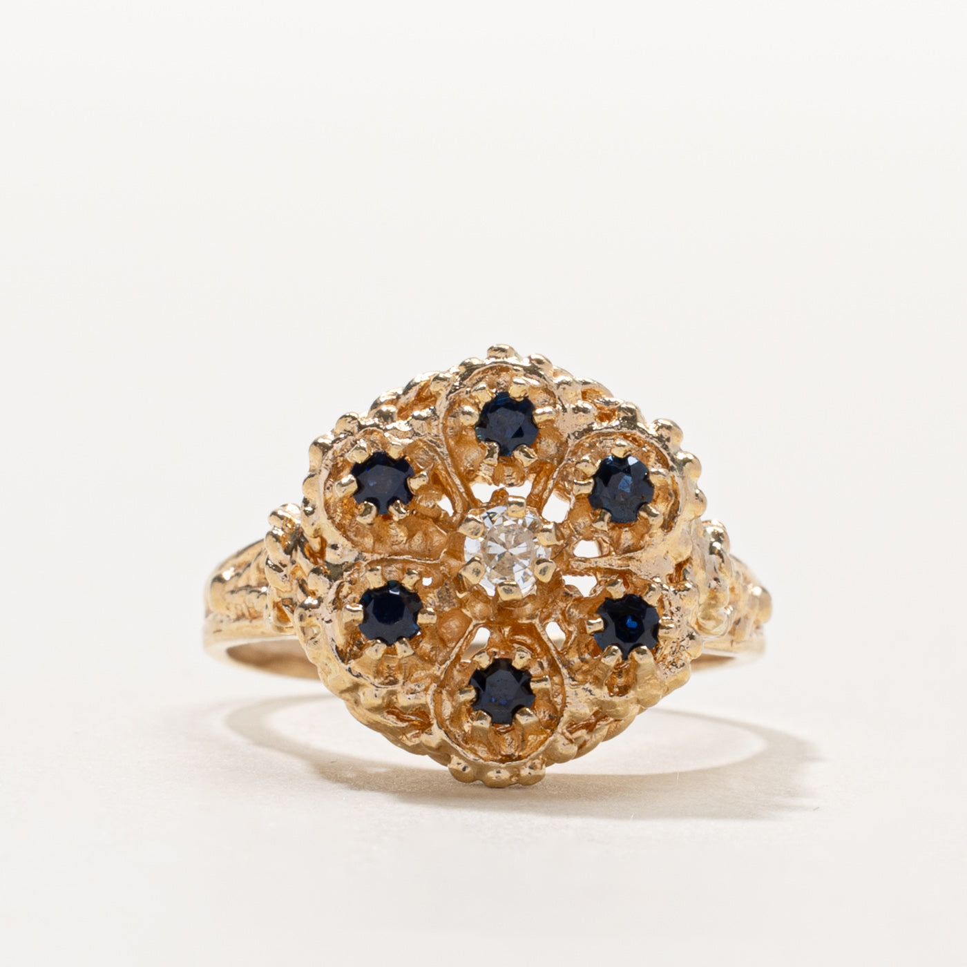 10k Sapphire & Diamond Floral Cluster Ring | 0.20ctw, 0.08ct | SZ 8