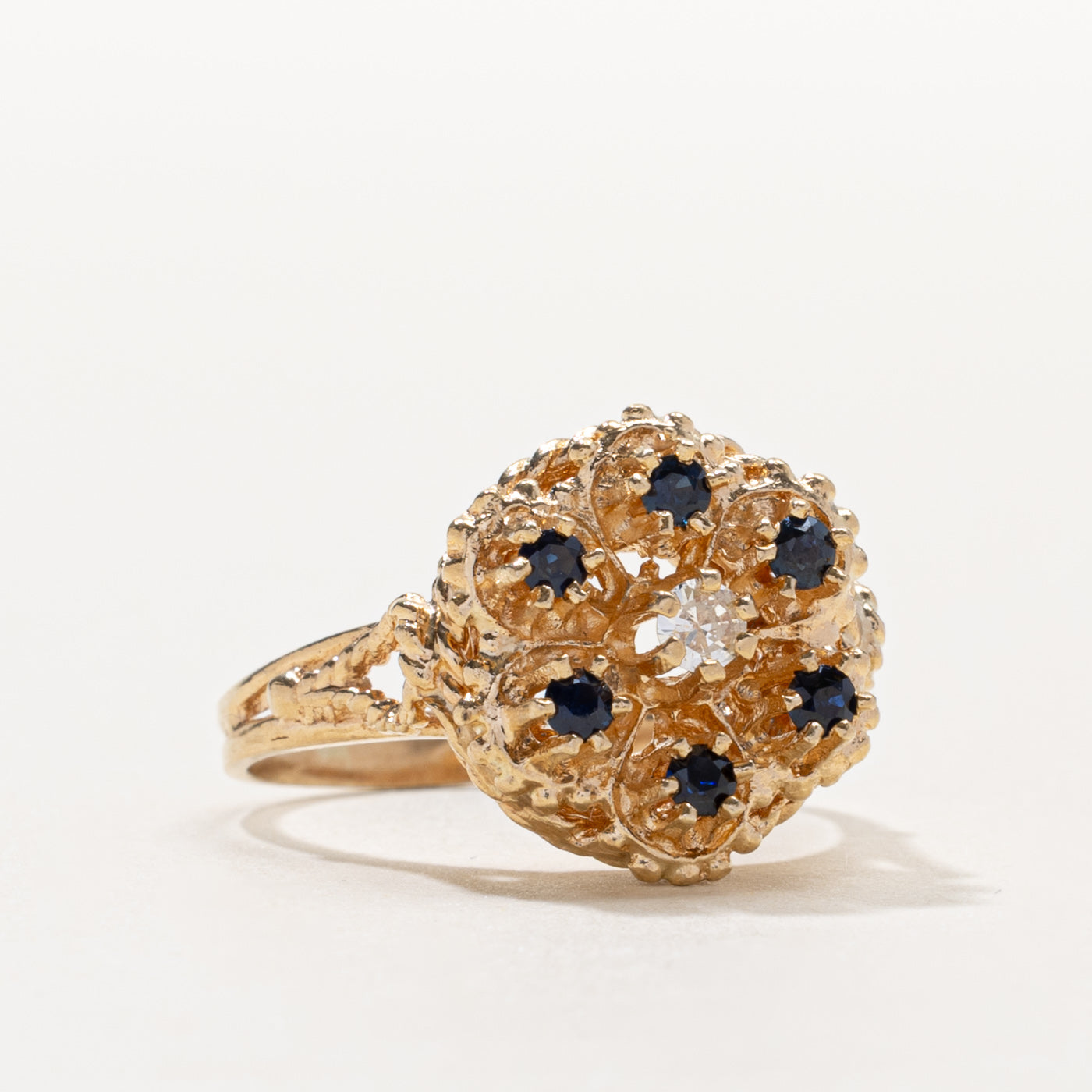 10k Sapphire & Diamond Floral Cluster Ring | 0.20ctw, 0.08ct | SZ 8
