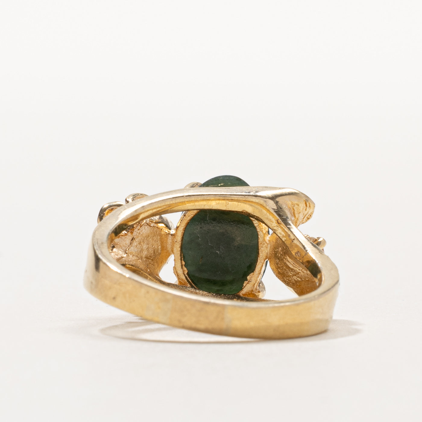 Nephrite Jade & Diamond Textured Floral Ring | 2.50ct, 0.08ctw | SZ 7.5