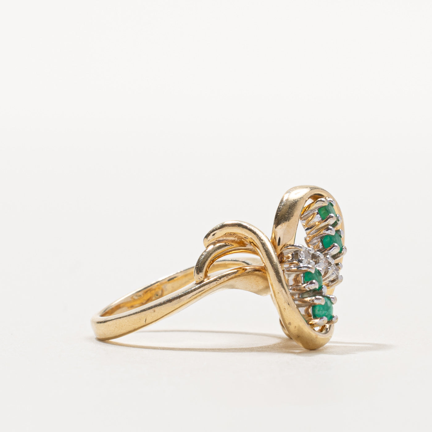 14k Emerald & Diamond Abstract Ring | 0.08ctw, 0.03ctw | SZ 3.75
