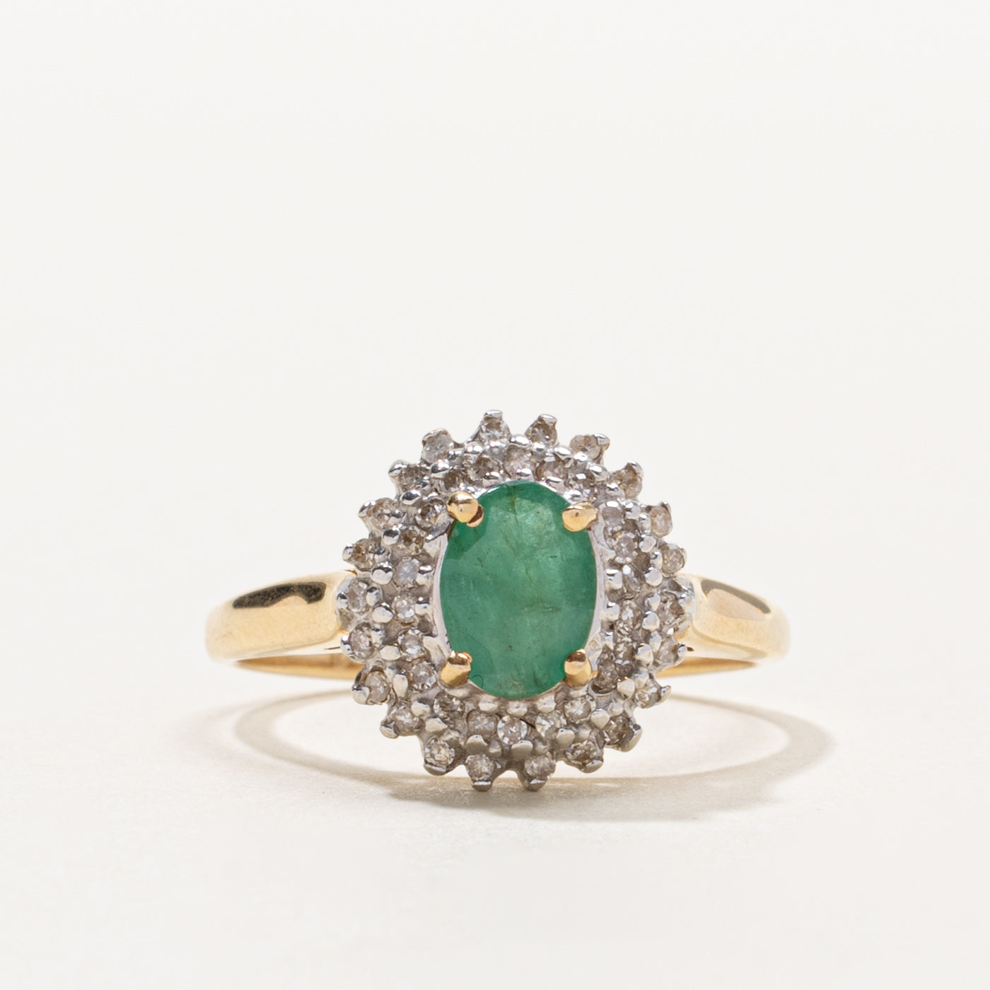 14k Oval Cut Emerald & Diamond Petal Halo Ring | 0.60ct, 0.11ctw | SZ 7.25