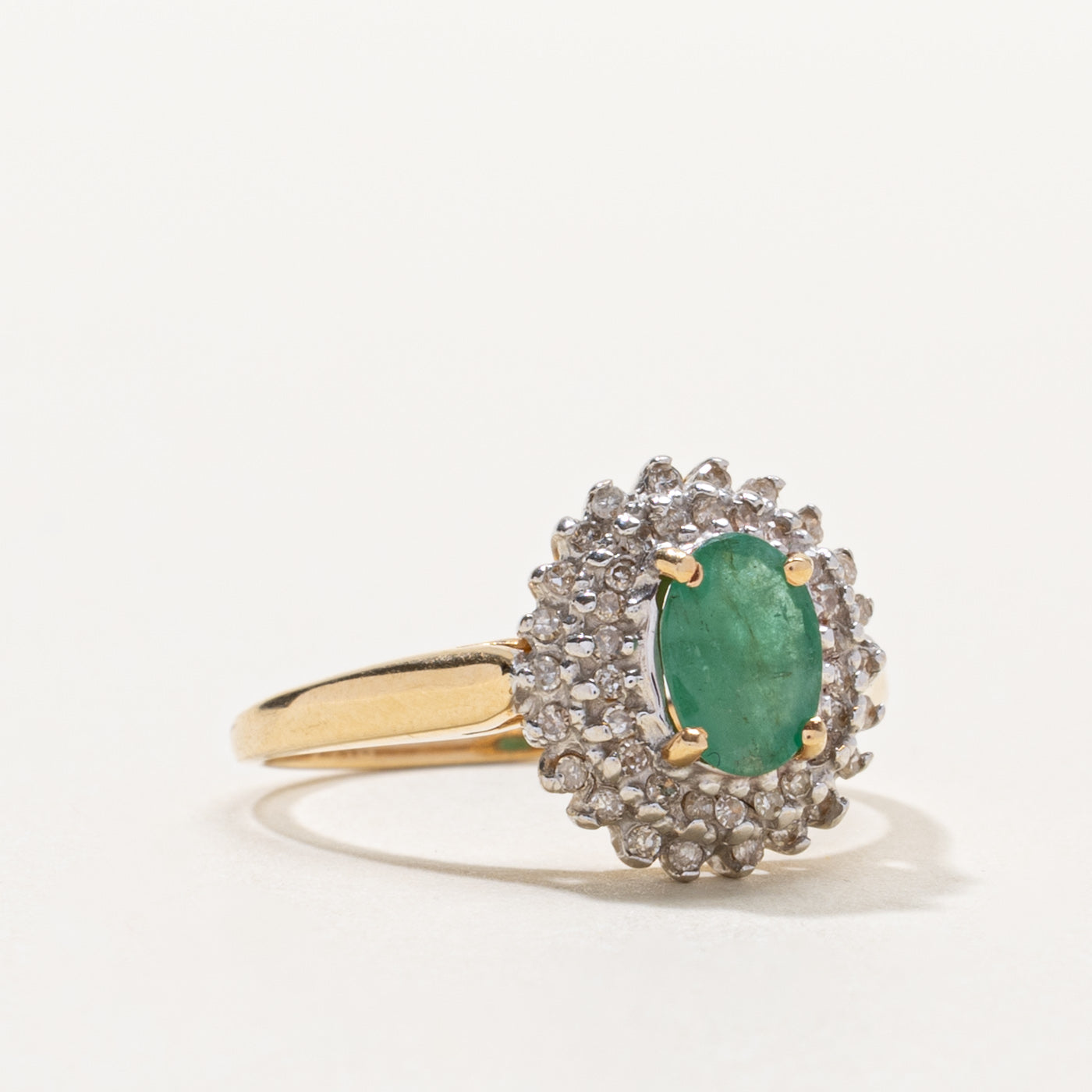 14k Oval Cut Emerald & Diamond Petal Halo Ring | 0.60ct, 0.11ctw | SZ 7.25