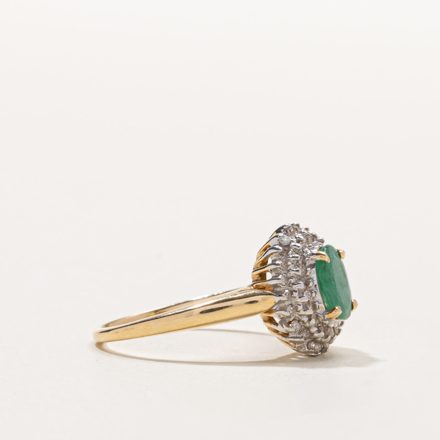 14k Oval Cut Emerald & Diamond Petal Halo Ring | 0.60ct, 0.11ctw | SZ 7.25