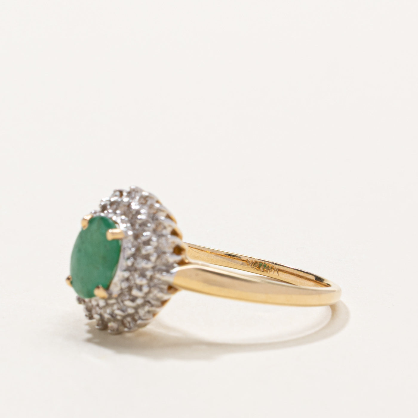 14k Oval Cut Emerald & Diamond Petal Halo Ring | 0.60ct, 0.11ctw | SZ 7.25