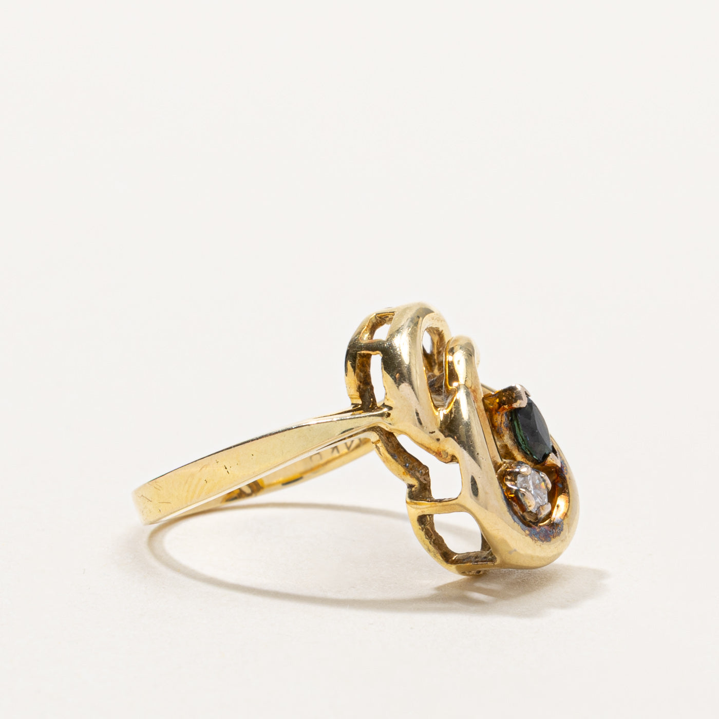 14k Sapphire & Diamond Swirl Abstract Ring | 0.20ct, 0.06ctw | SZ 6.25