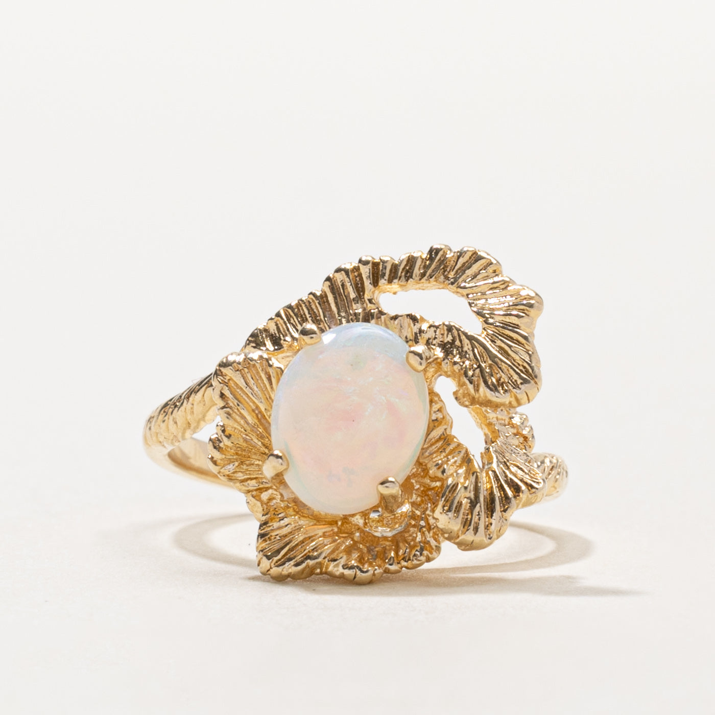 14k Opal Floral Textured Ring | 0.85ct | SZ 6.5
