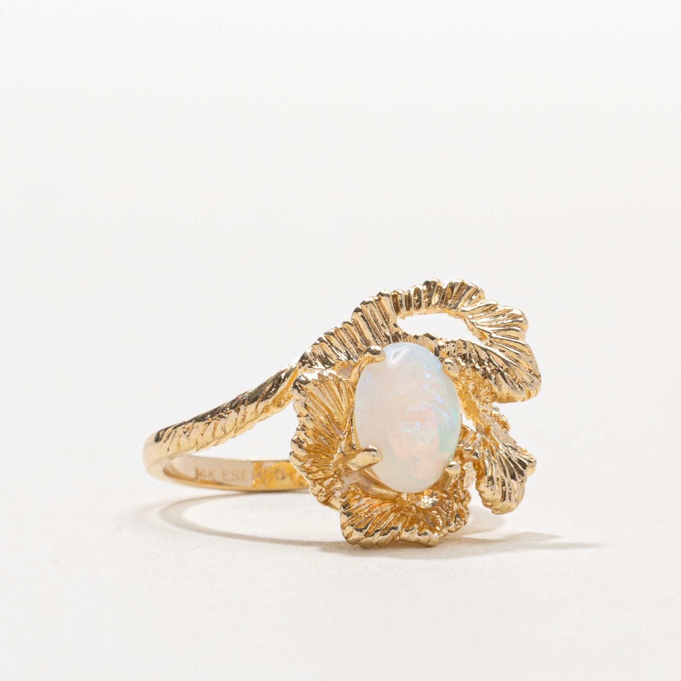 14k Opal Floral Textured Ring | 0.85ct | SZ 6.5