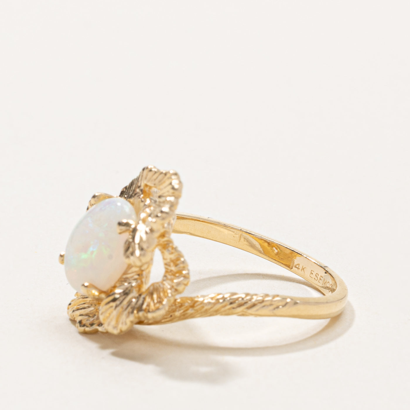 14k Opal Floral Textured Ring | 0.85ct | SZ 6.5