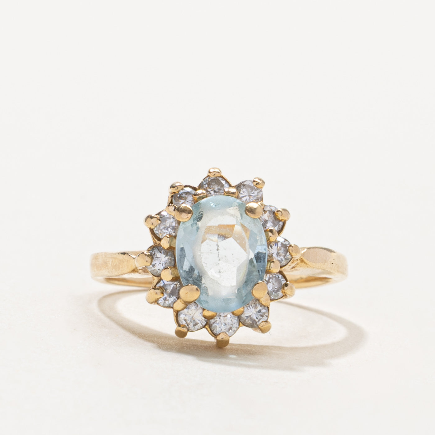 14k Aquamarine & Diamond Petal Halo Ring | 0.90ct, 0.30ctw | SZ 4.5