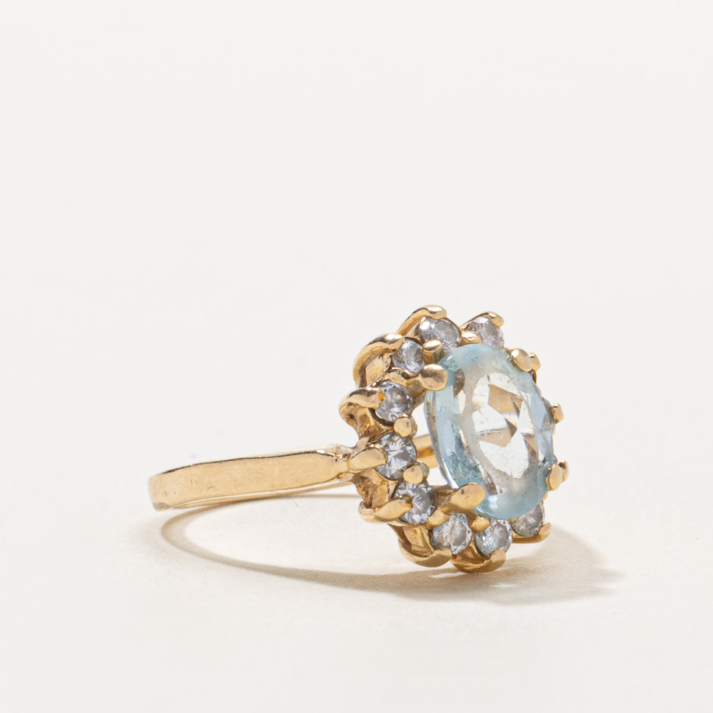 14k Aquamarine & Diamond Petal Halo Ring | 0.90ct, 0.30ctw | SZ 4.5