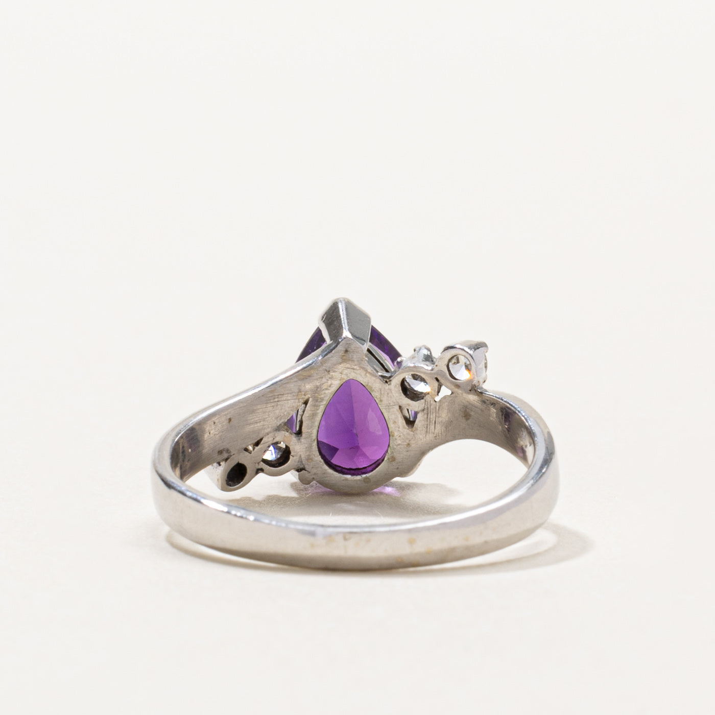 14k Pear Cut Amethyst & Diamond Bypass Ring | 1.40ct, 0.12ctw | SZ 6