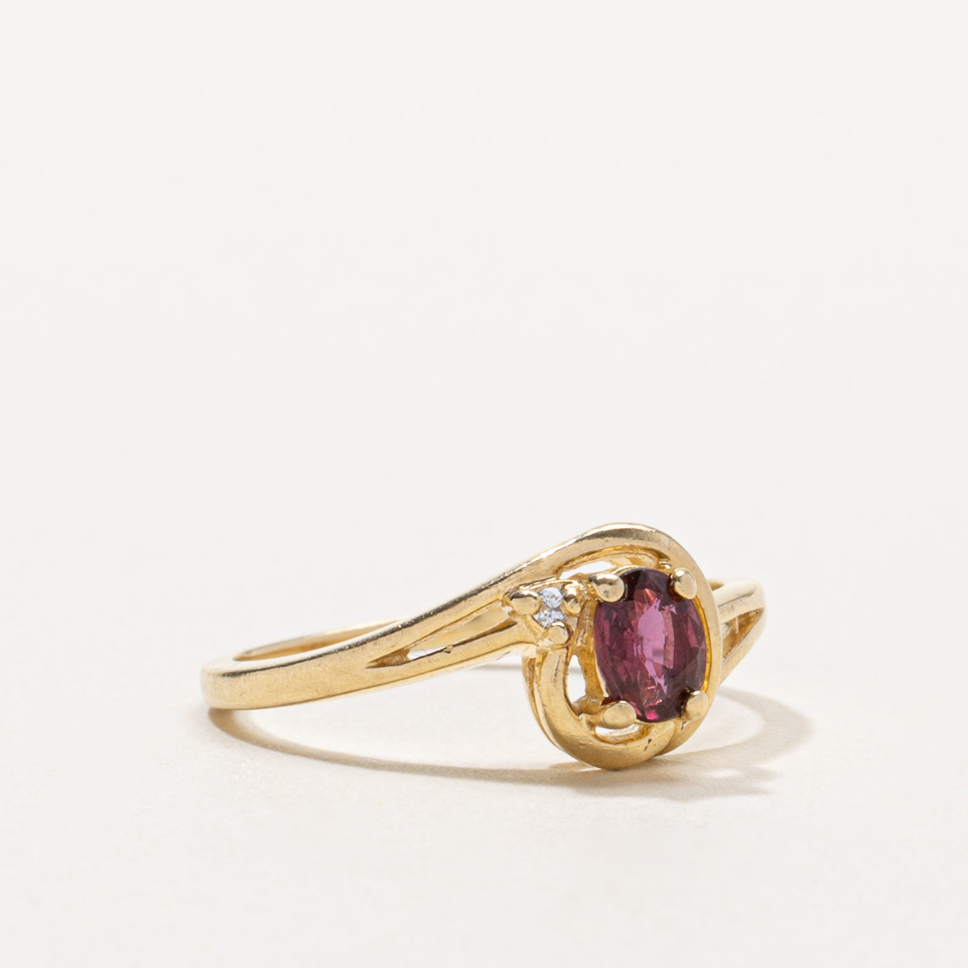 14k Ruby & Diamond Accented Bypass Ring | 0.22ct, 0.01ctw | SZ 5