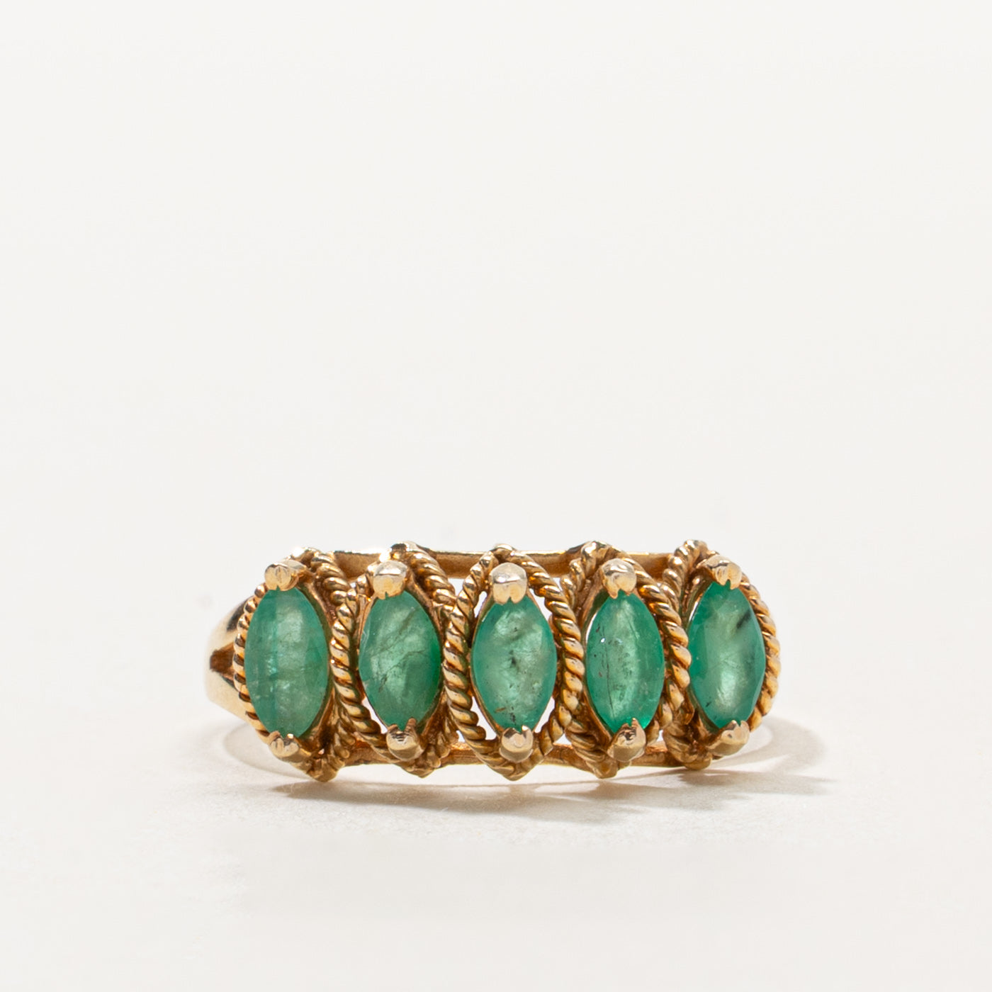 14k Five Stone Emerald Rope Textured Ring | 0.50ctw | SZ 6.5