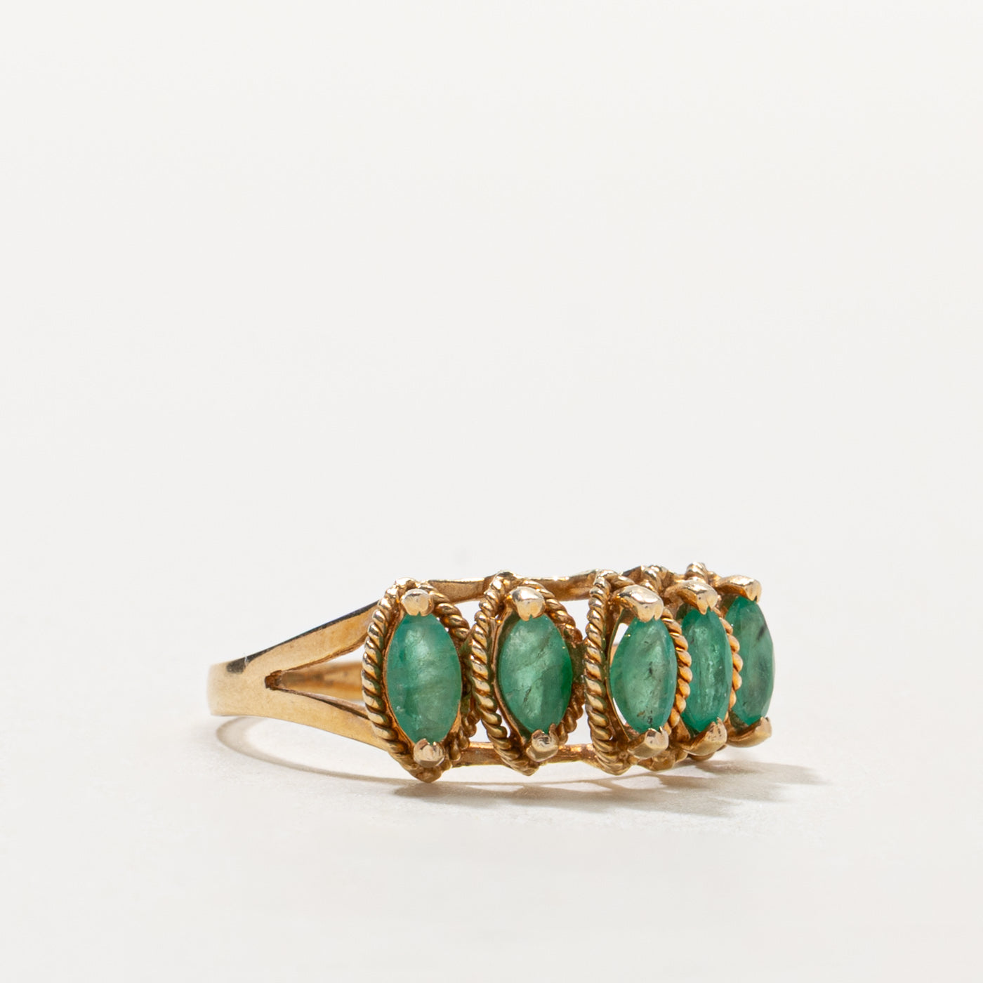 14k Five Stone Emerald Rope Textured Ring | 0.50ctw | SZ 6.5