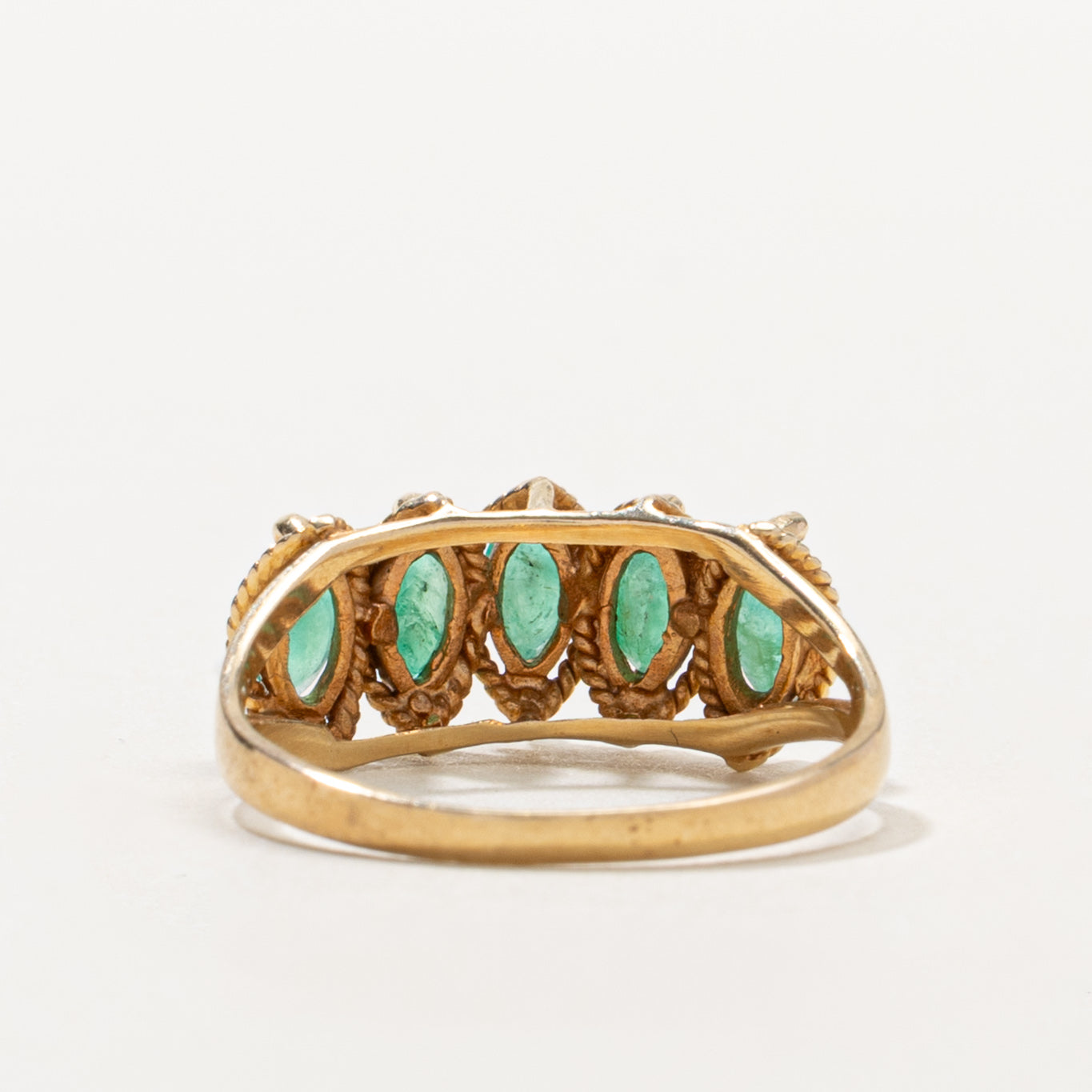 14k Five Stone Emerald Rope Textured Ring | 0.50ctw | SZ 6.5