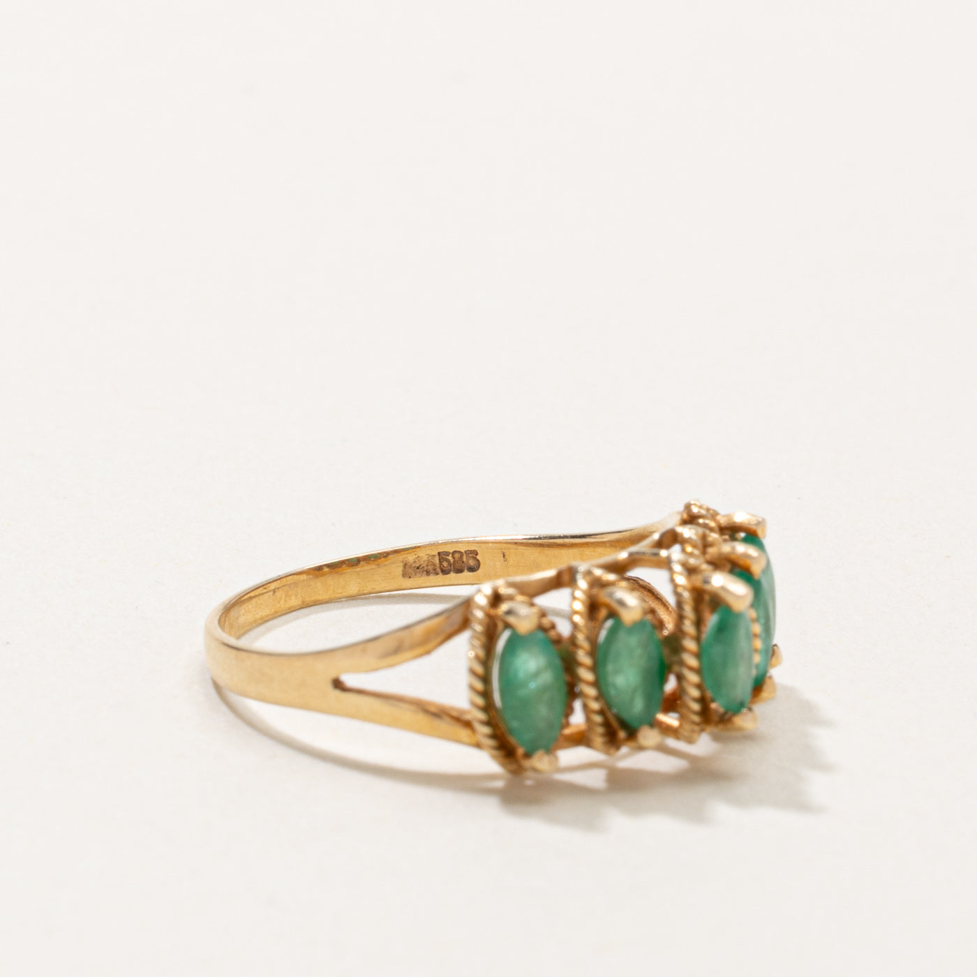 14k Five Stone Emerald Rope Textured Ring | 0.50ctw | SZ 6.5