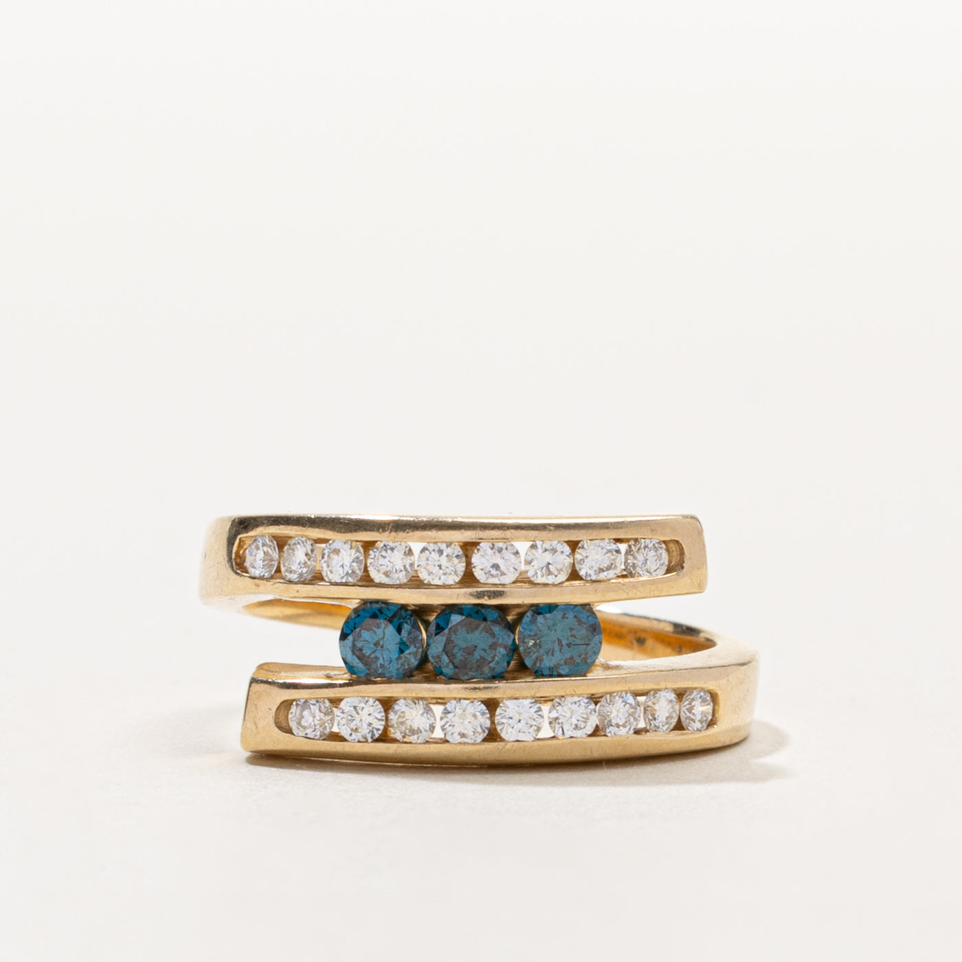 14k Channel Set Blue & White Diamond Bypass Ring | 0.60ctw | SZ 7
