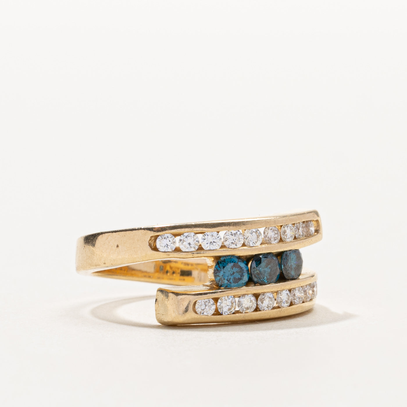 14k Channel Set Blue & White Diamond Bypass Ring | 0.60ctw | SZ 7