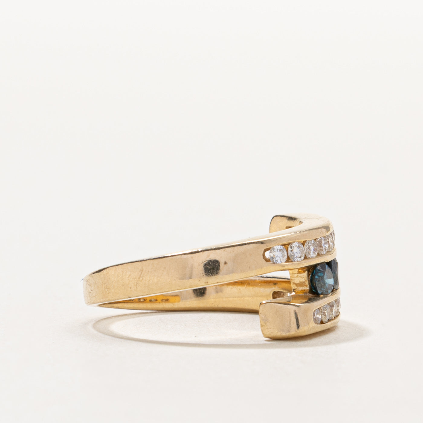 14k Channel Set Blue & White Diamond Bypass Ring | 0.60ctw | SZ 7