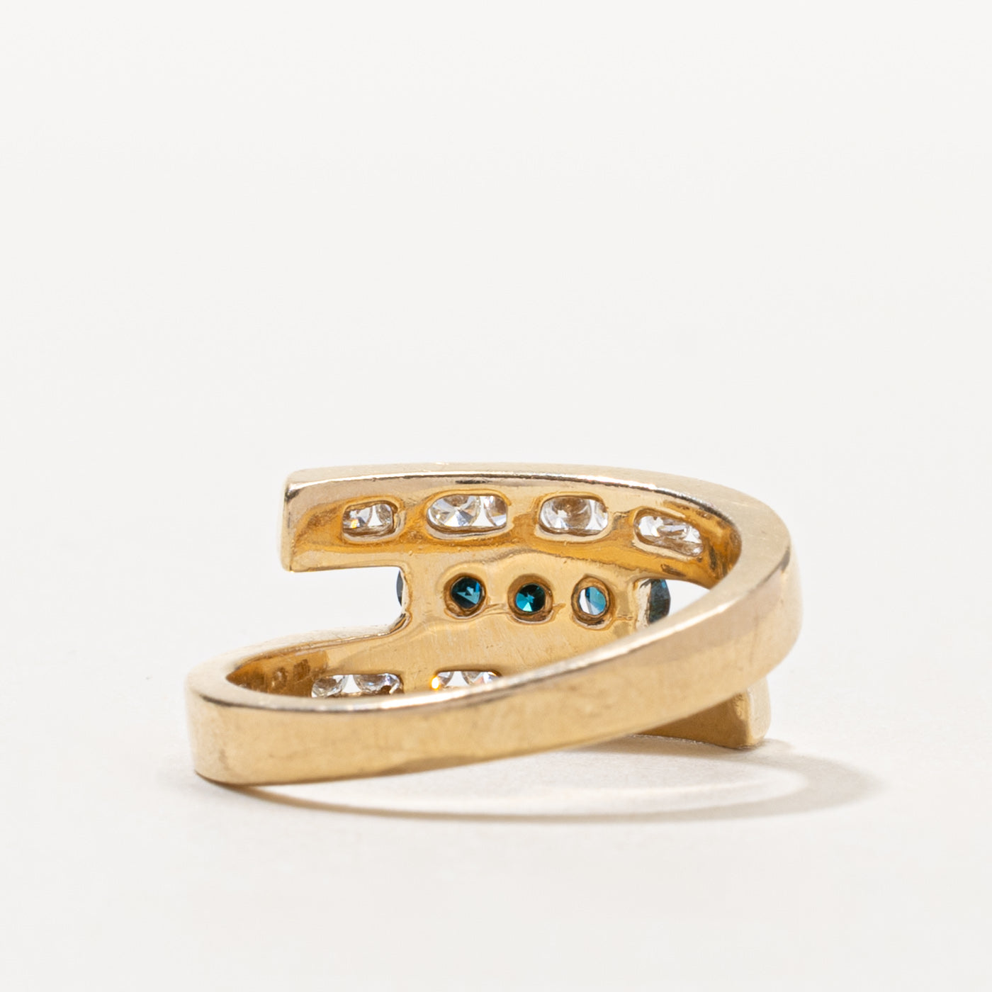 14k Channel Set Blue & White Diamond Bypass Ring | 0.60ctw | SZ 7