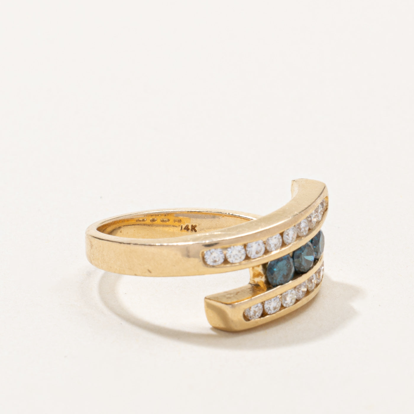 14k Channel Set Blue & White Diamond Bypass Ring | 0.60ctw | SZ 7