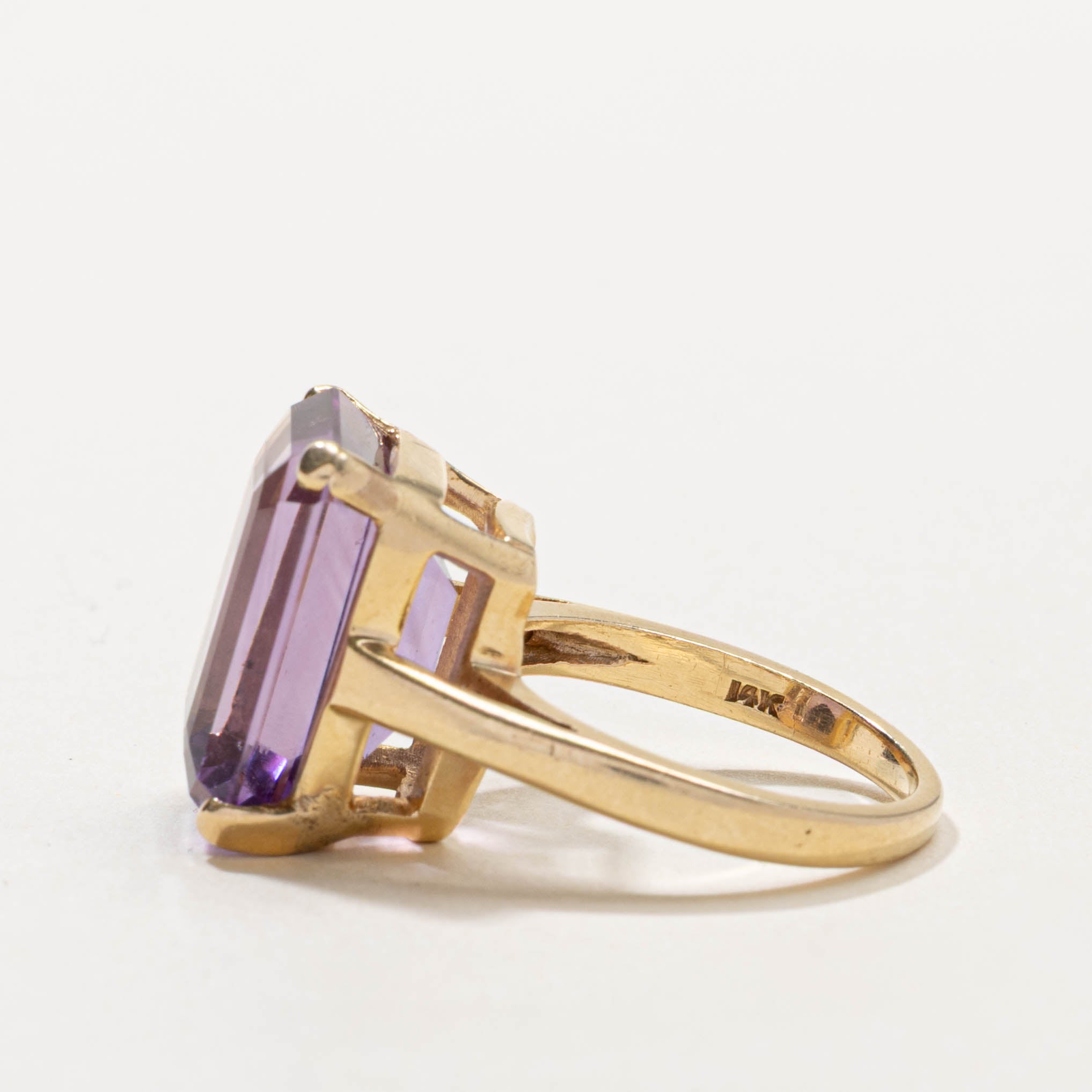 14k Rectangle Cut Amethyst Cocktail Ring | 11.00ct | SZ 7