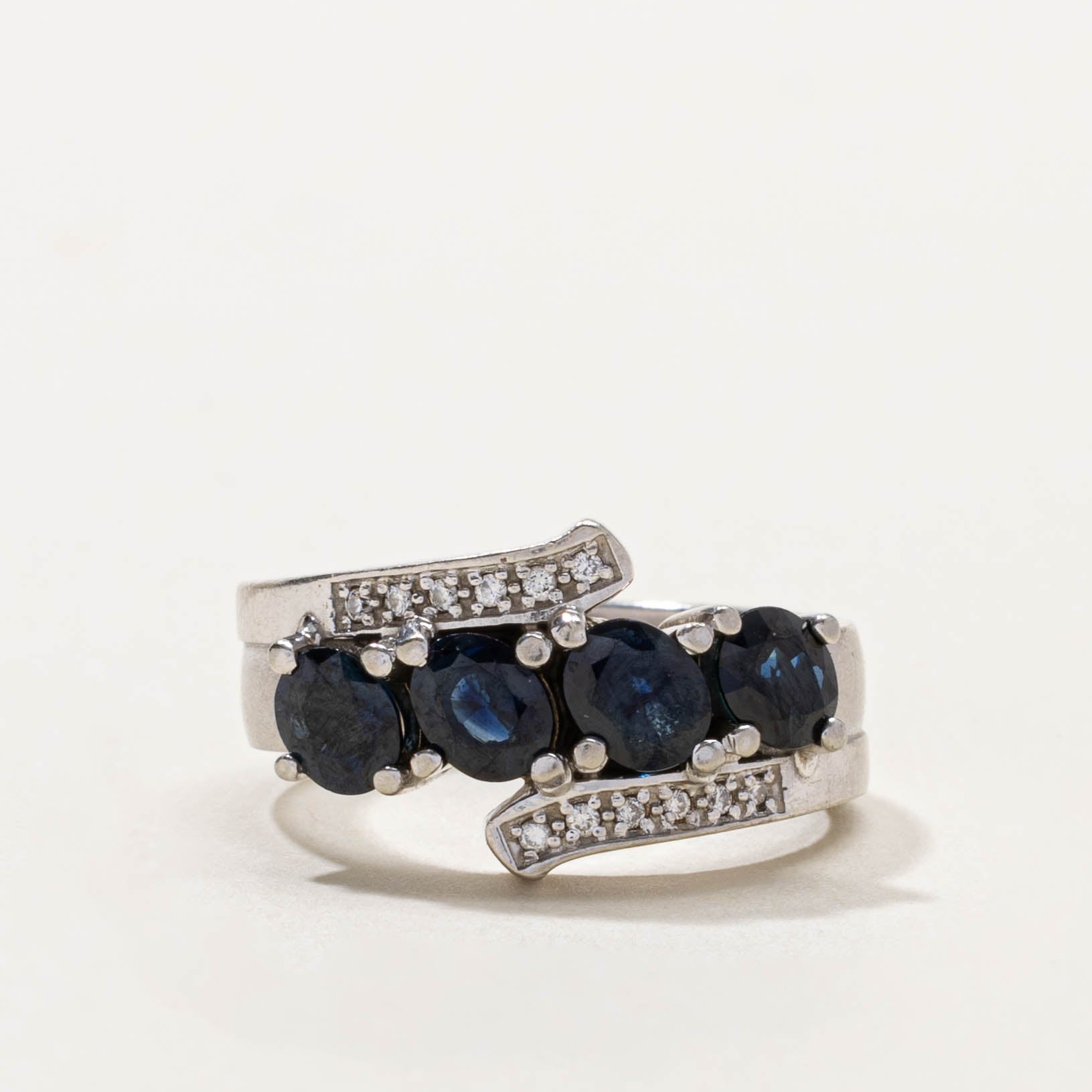 14k Four Stone Sapphire & Diamond Bypass Ring | 1.20ctw, 0.02ctw | SZ 6