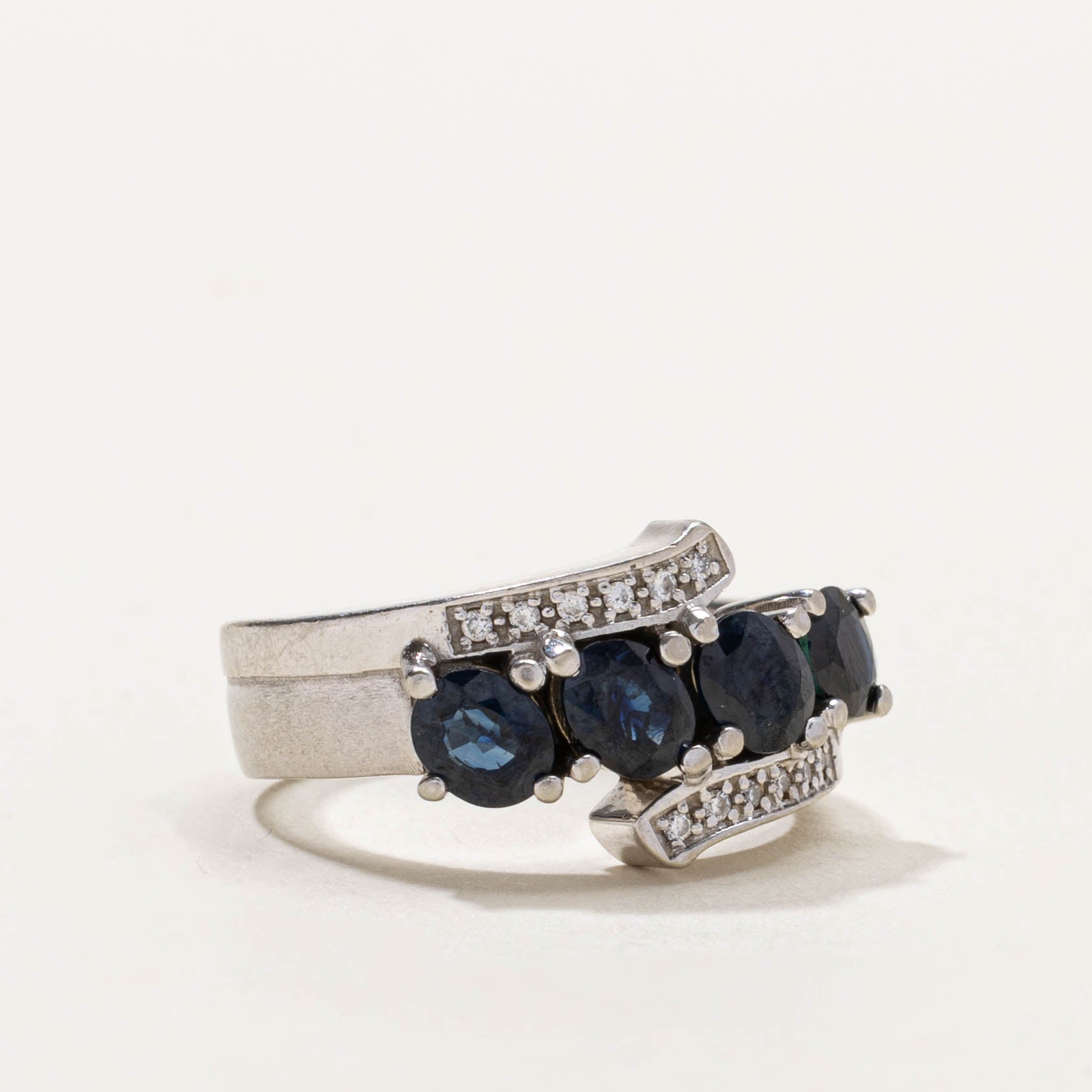 14k Four Stone Sapphire & Diamond Bypass Ring | 1.20ctw, 0.02ctw | SZ 6