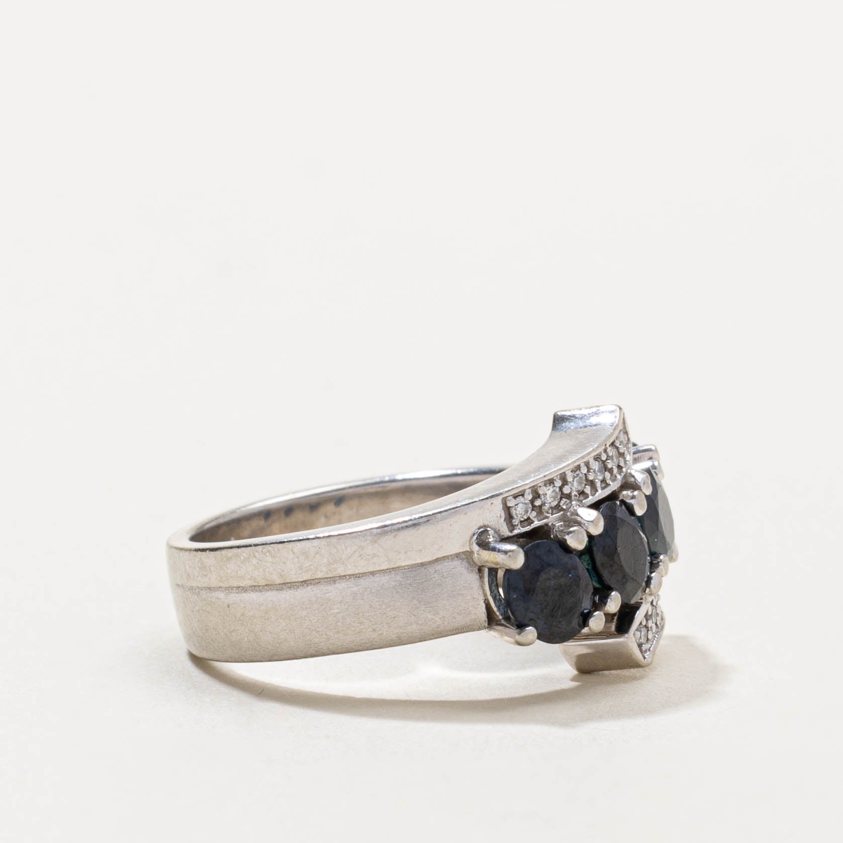 14k Four Stone Sapphire & Diamond Bypass Ring | 1.20ctw, 0.02ctw | SZ 6