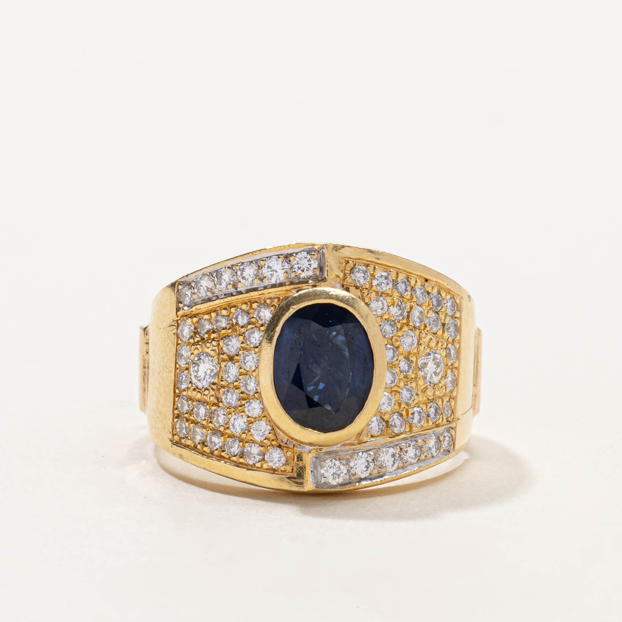 'Superfit' 14k Sapphire & Pavé Set Diamond Hinge Ring | 1.40ct, 0.60ctw | SZ 9.75