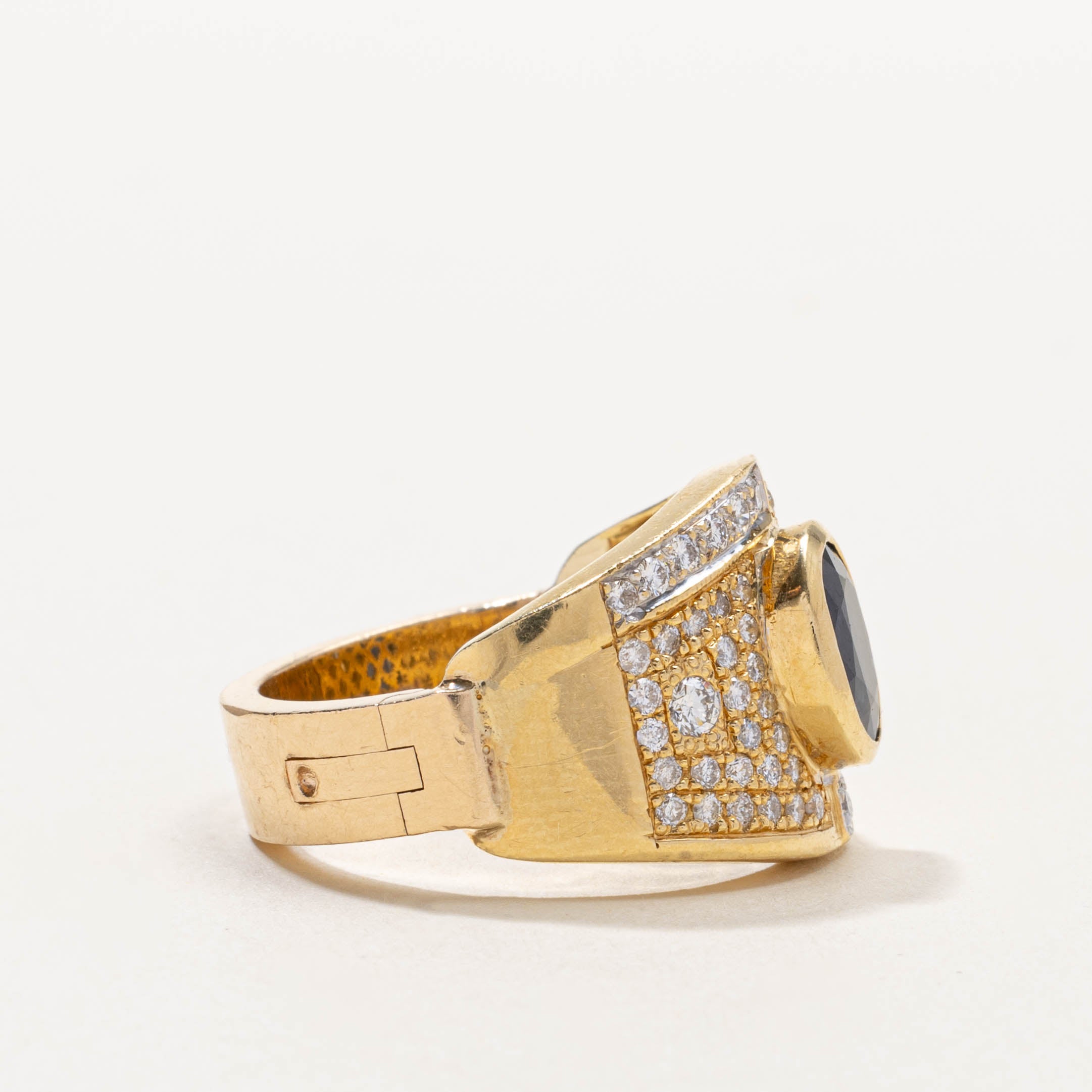 'Superfit' 14k Sapphire & Pavé Set Diamond Hinge Ring | 1.40ct, 0.60ctw | SZ 9.75