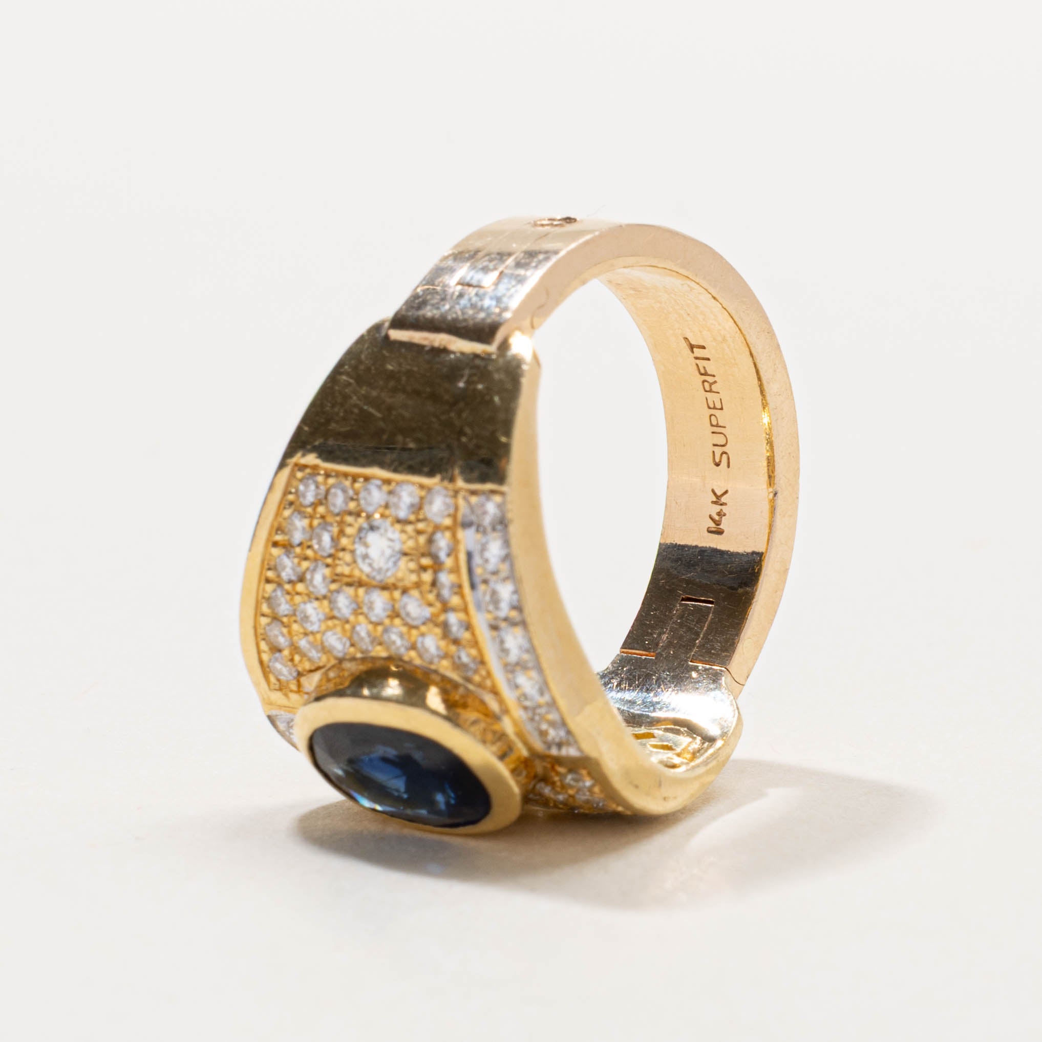 'Superfit' 14k Sapphire & Pavé Set Diamond Hinge Ring | 1.40ct, 0.60ctw | SZ 9.75
