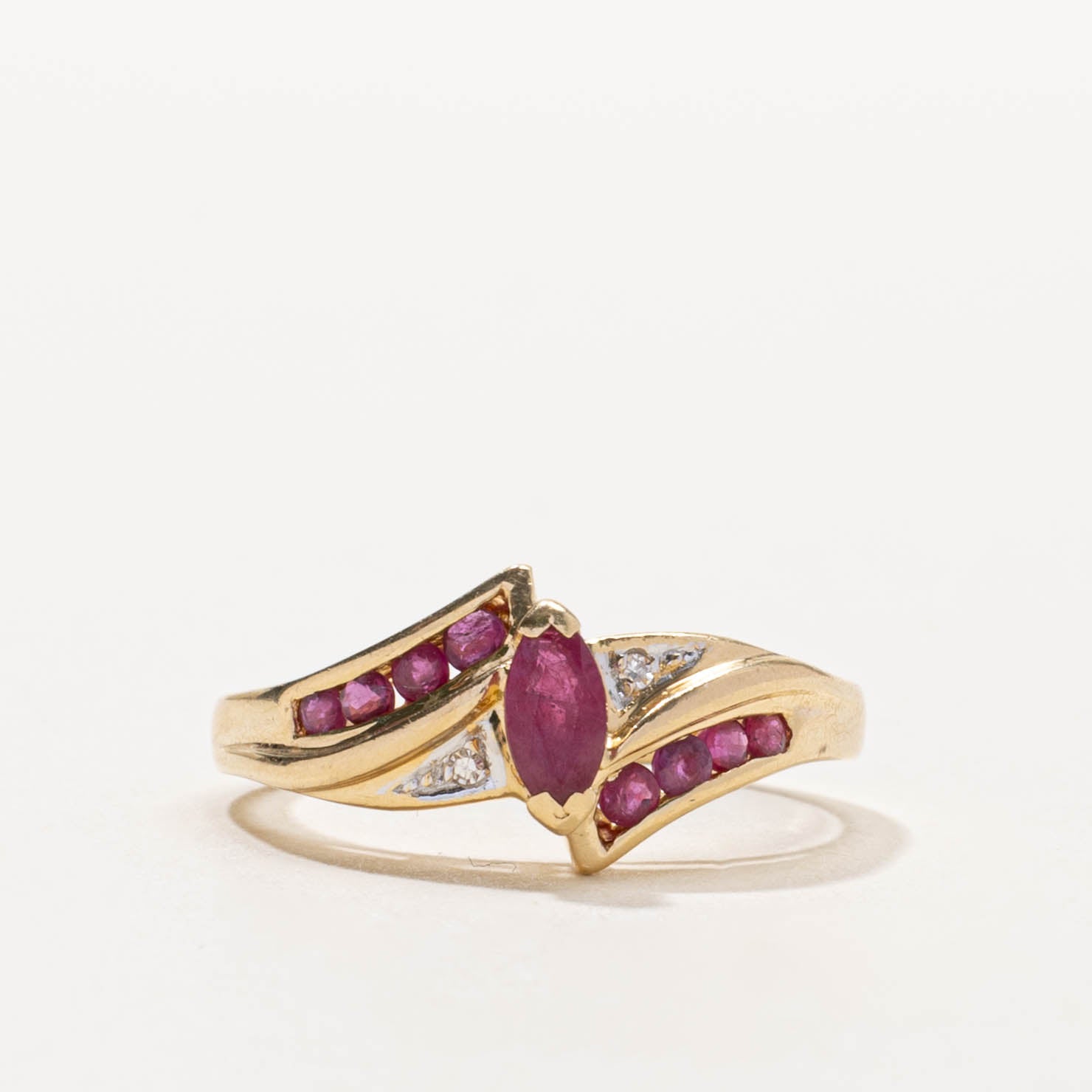 14k Marquise Cut Ruby & Diamond Bypass Ring | 0.38ctw, 0.004ctw | SZ 6
