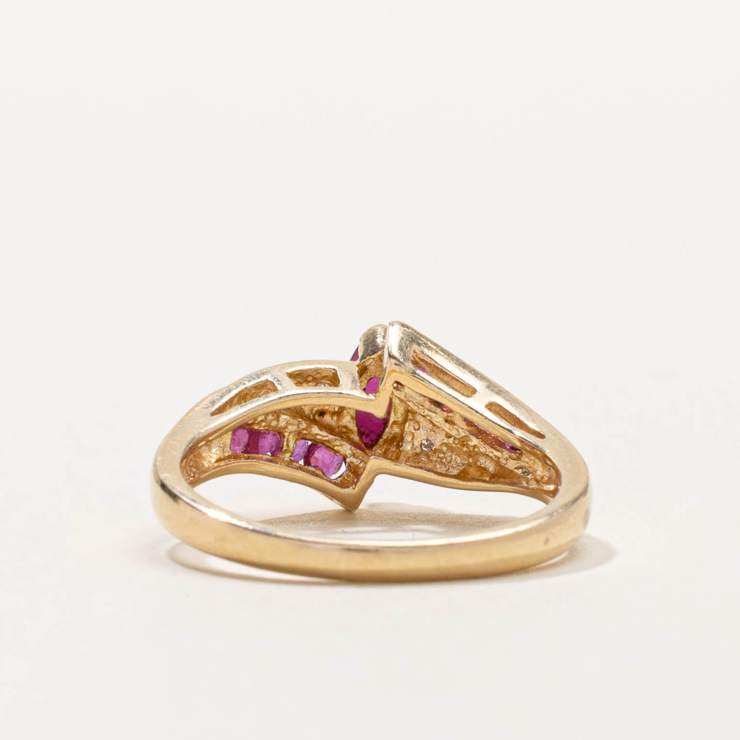 14k Marquise Cut Ruby & Diamond Bypass Ring | 0.38ctw, 0.004ctw | SZ 6