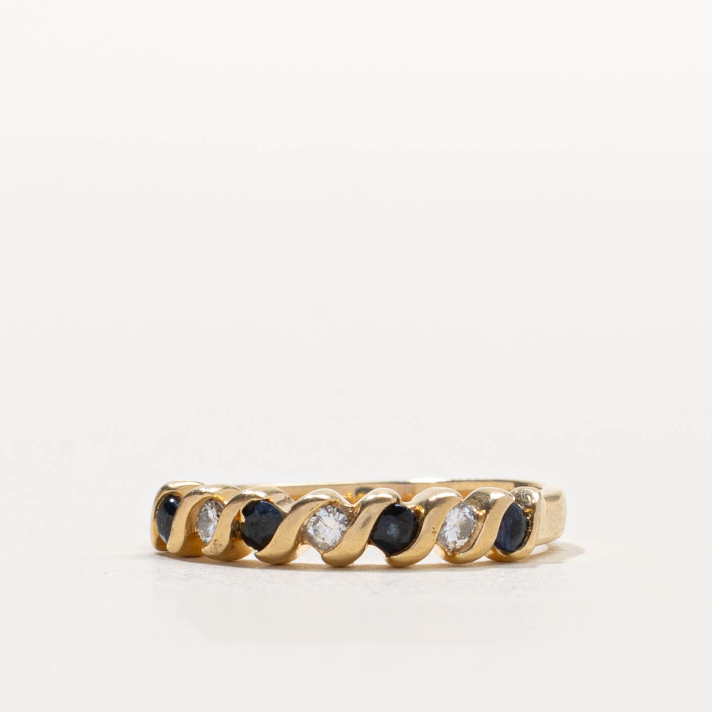 14k Semi Eternity Sapphire & Diamond Twisted Band | 0.10ctw, 0.07ctw | SZ 3.75