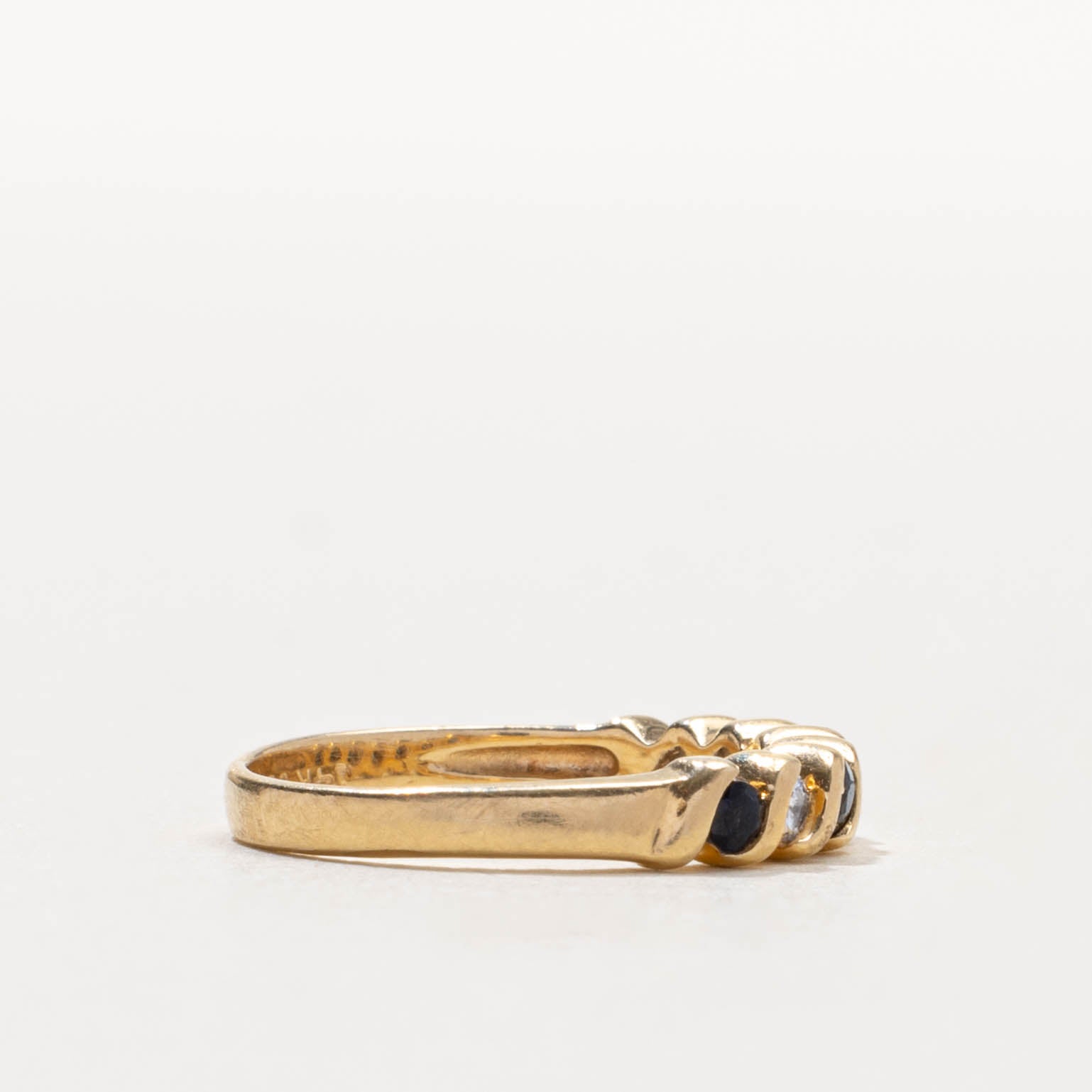 14k Semi Eternity Sapphire & Diamond Twisted Band | 0.10ctw, 0.07ctw | SZ 3.75