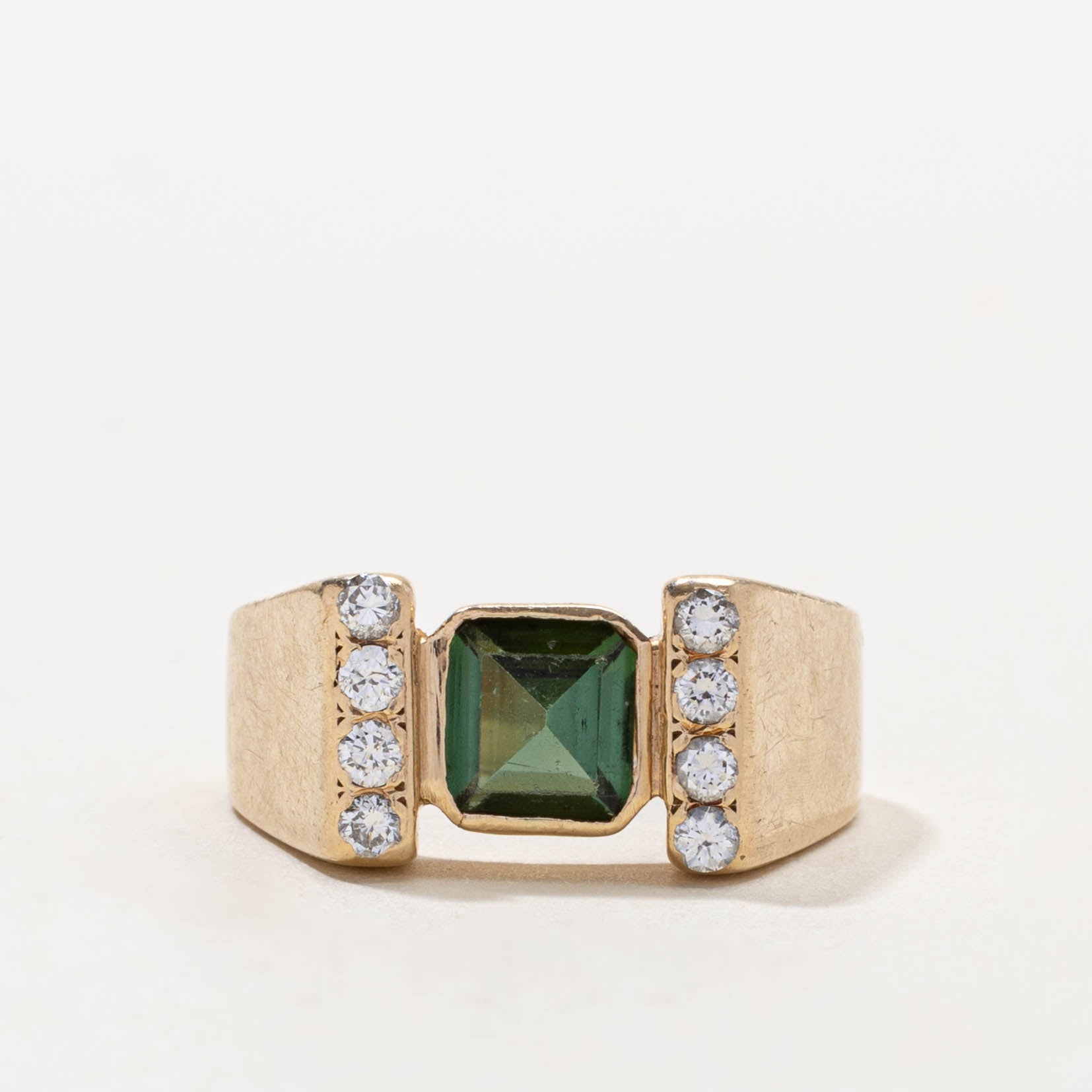 14k Bezel Set Tourmaline & Diamond Accented Ring | 1.00ct, 0.25ctw | SZ 8.75