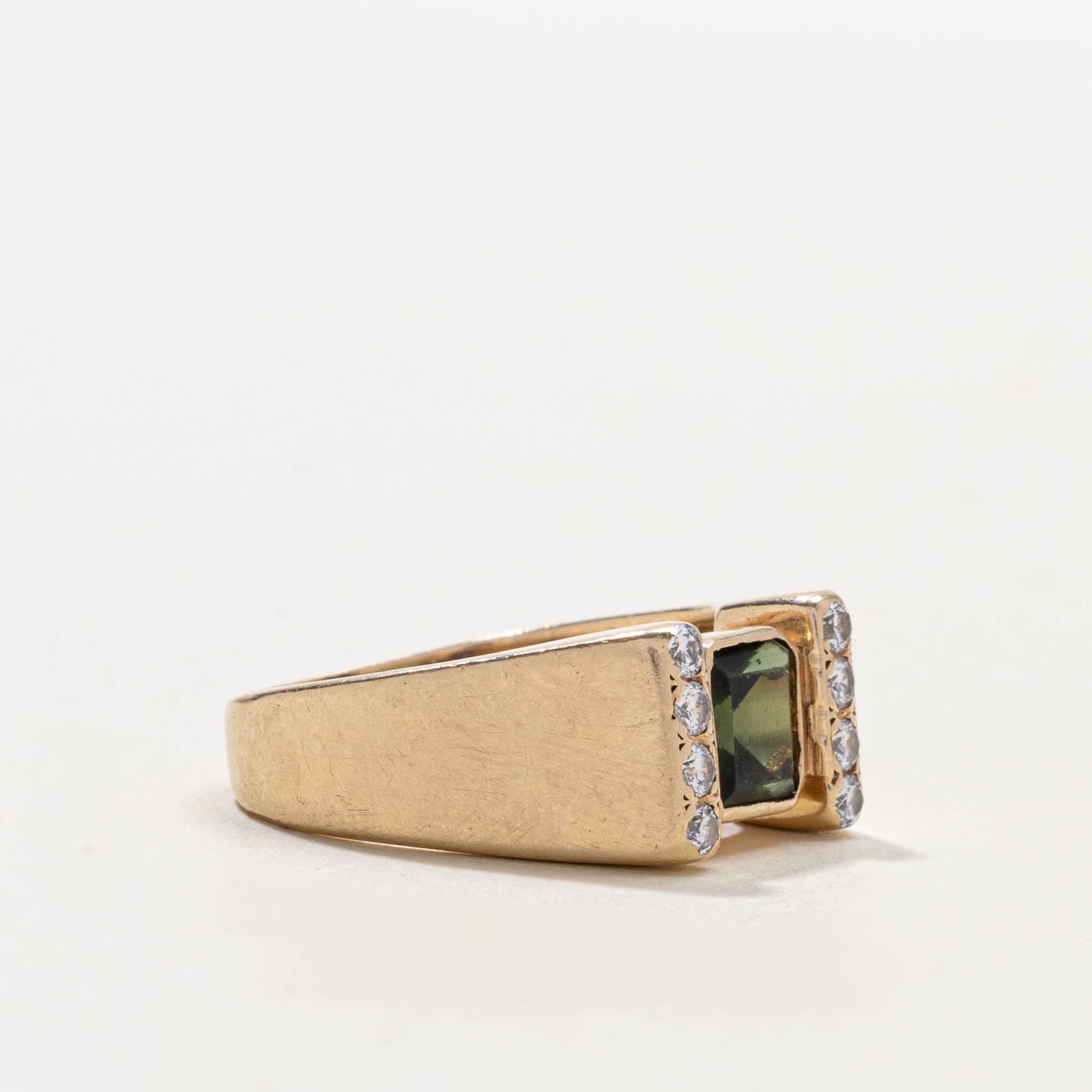 14k Bezel Set Tourmaline & Diamond Accented Ring | 1.00ct, 0.25ctw | SZ 8.75