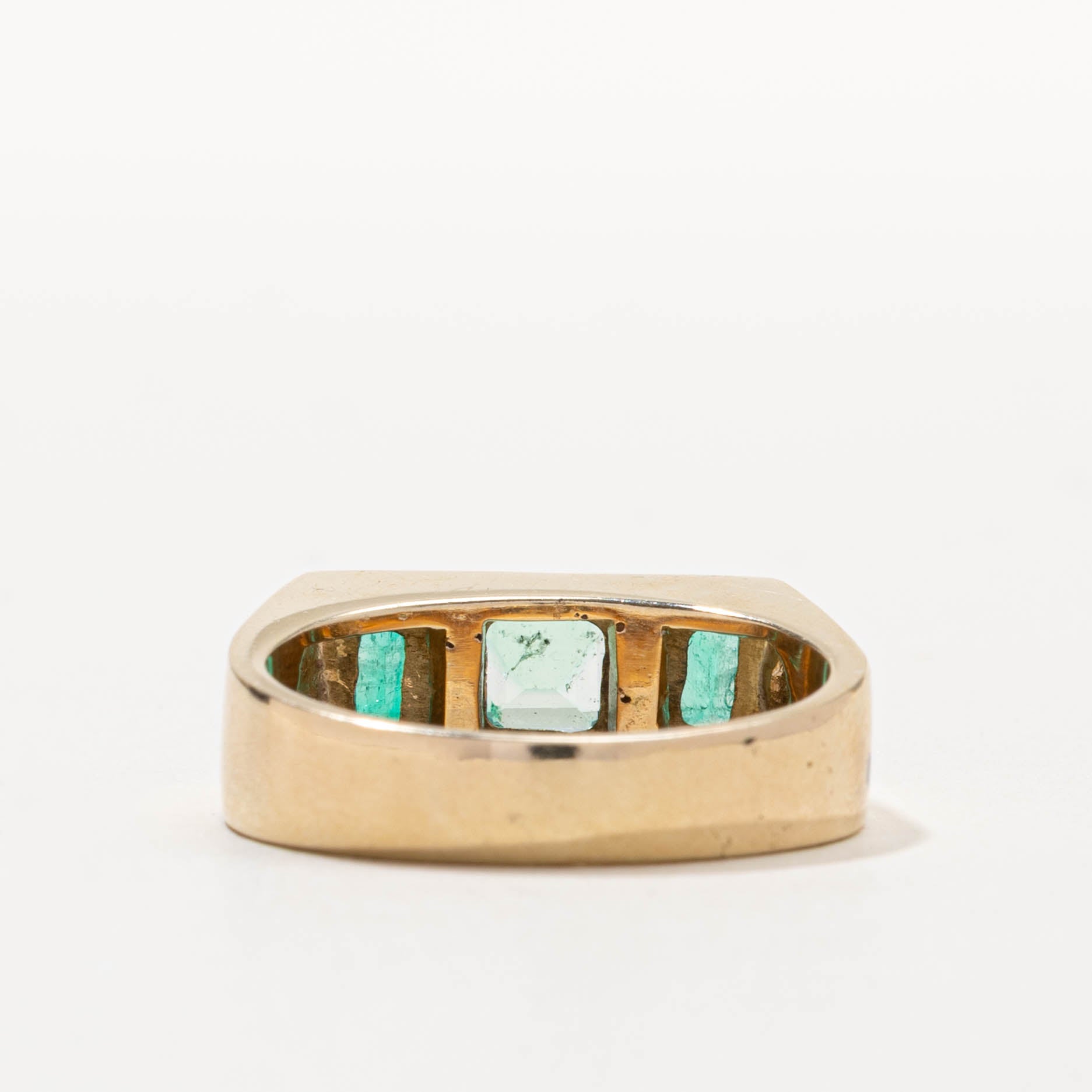 14k Three Stone Bezel Set Emerald Ring | 1.10ctw | SZ 11