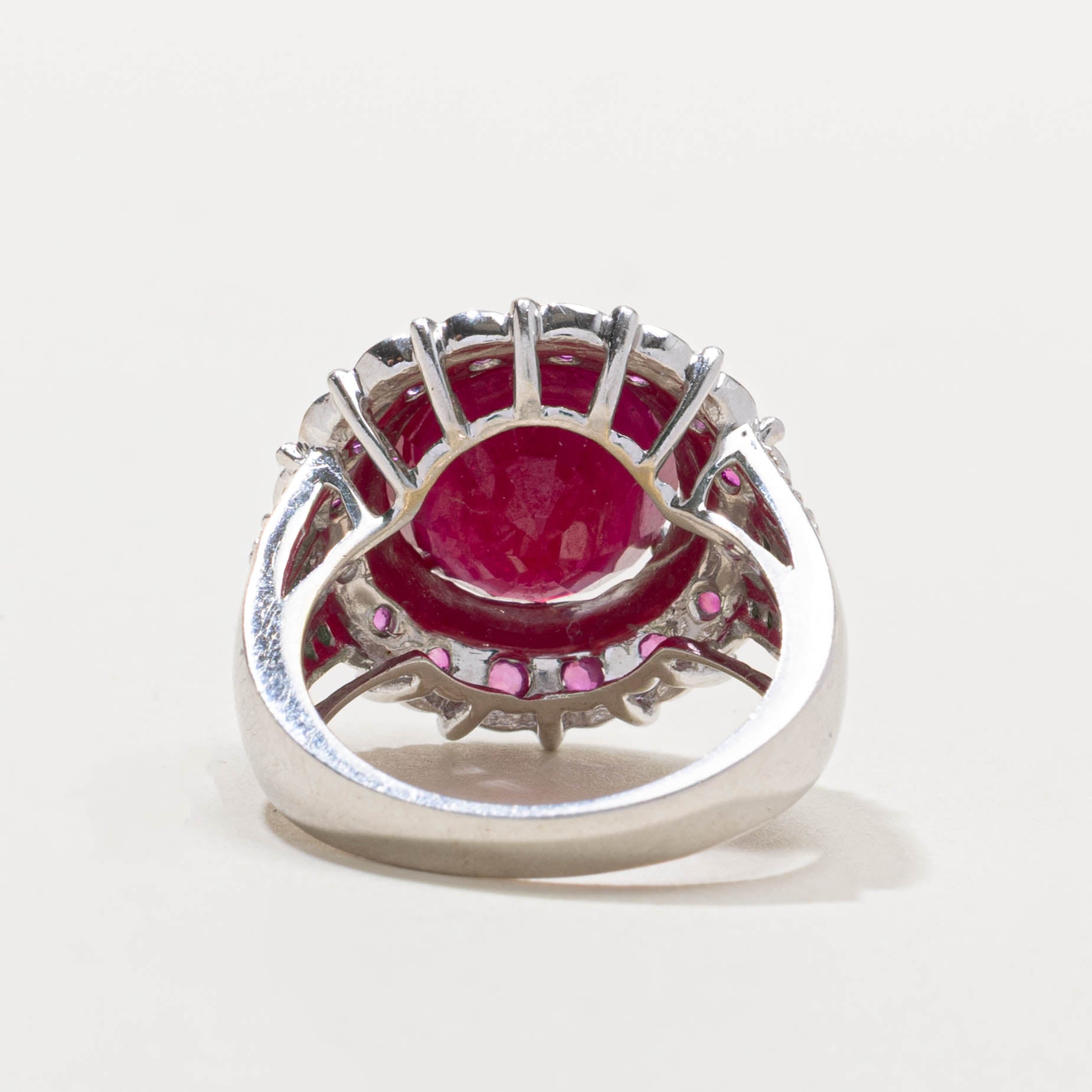 14k Round Cut Ruby Halo & Diamond Accented Ring | 8.75ctw, 0.05ctw  | SZ 7.25