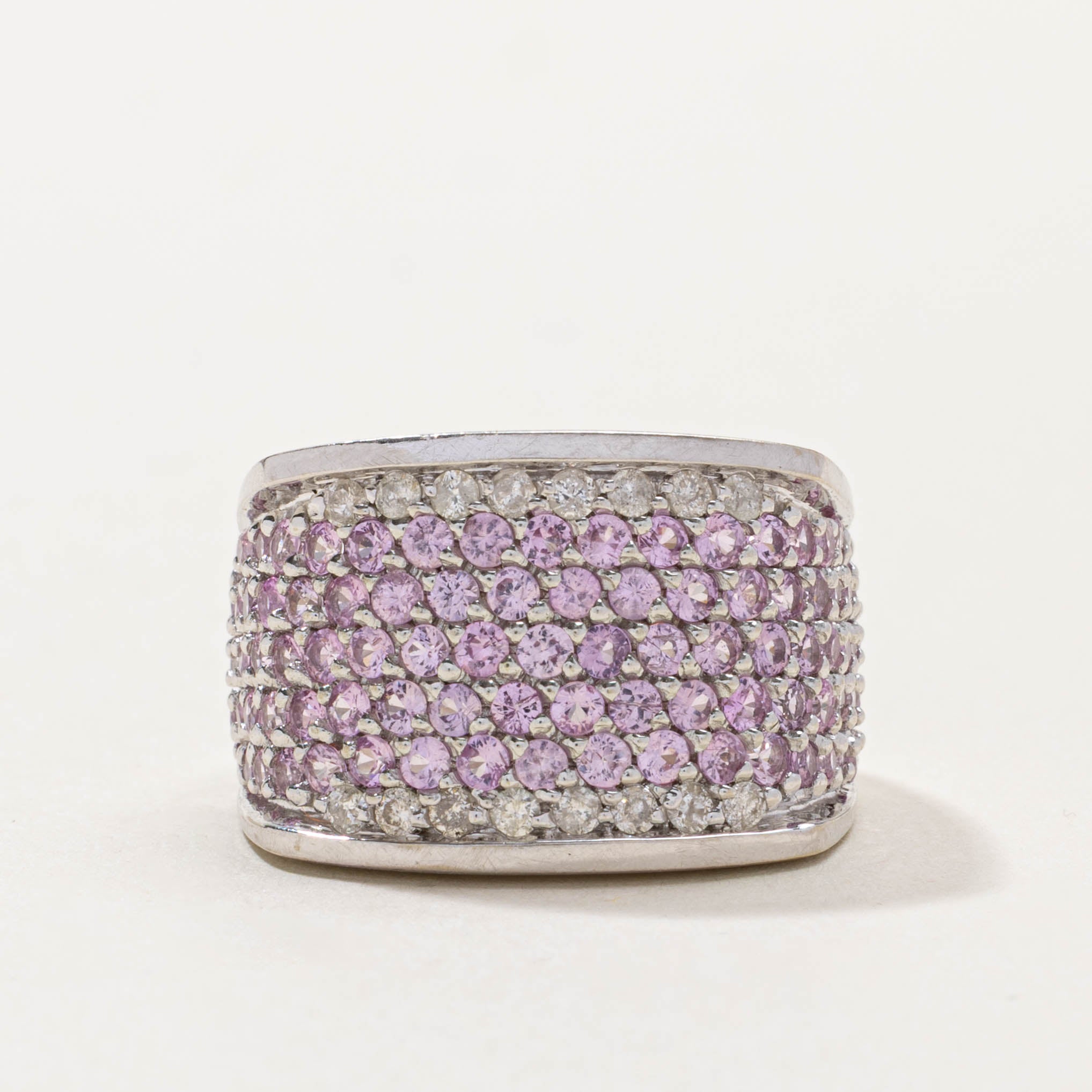 Pavé Set Synthetic Sapphire & Diamond Wide Band | 2.00ctw, 0.25ctw | SZ 7