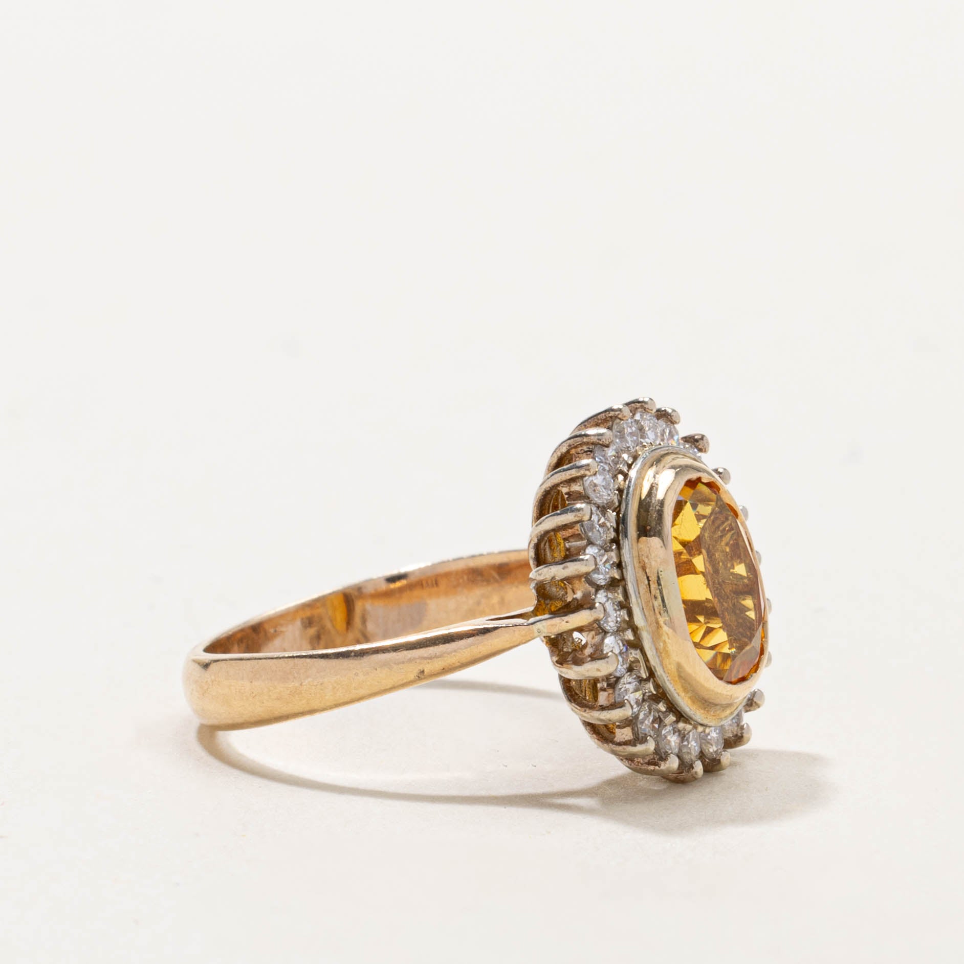 14k Oval Cut Orange Sapphire & Diamond Petal Halo Ring | 2.00ct, 0.35ctw | SZ 7