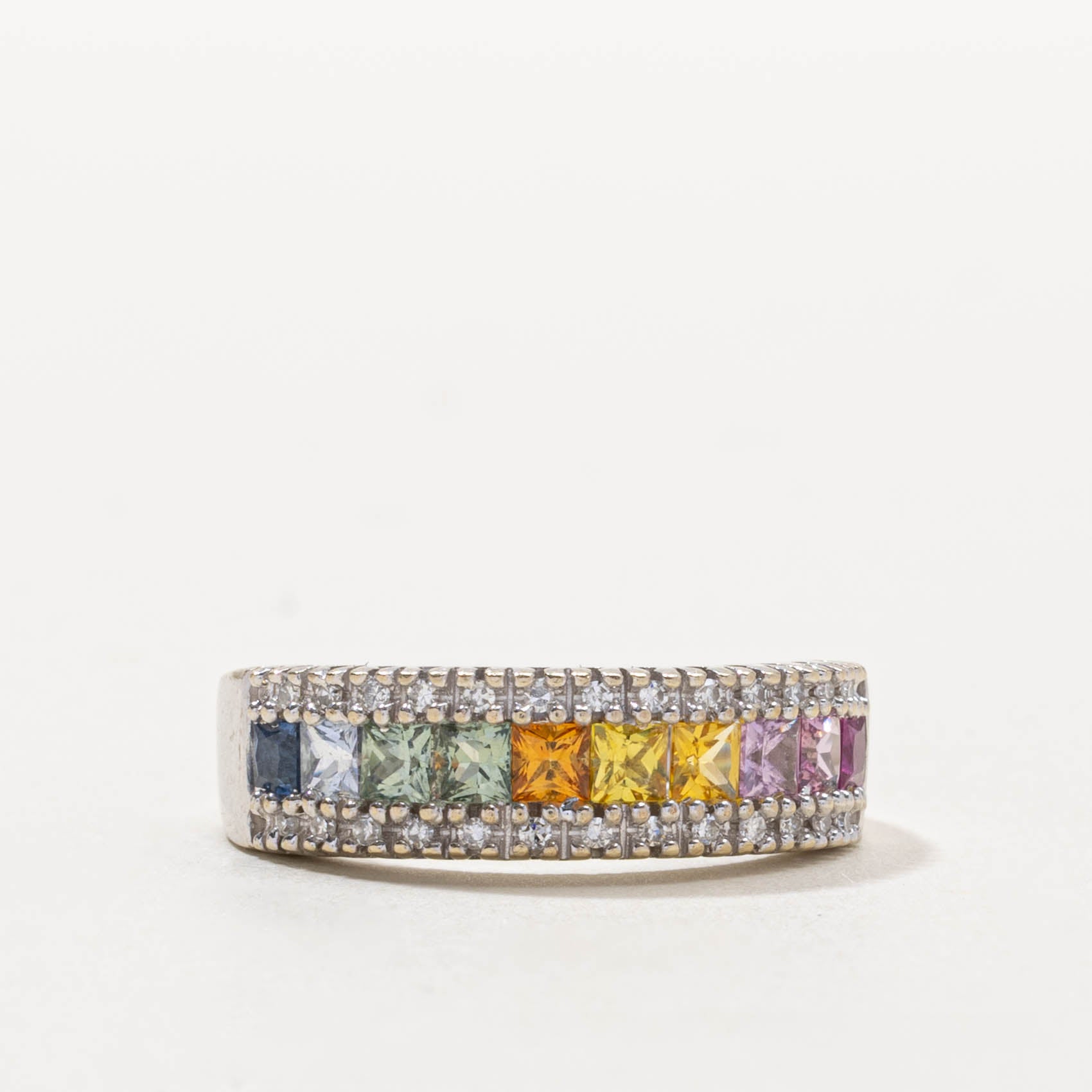 14k Synthetic Rainbow Sapphire & Diamond Band | 0.80ctw, 0.05ctw | SZ 7.25