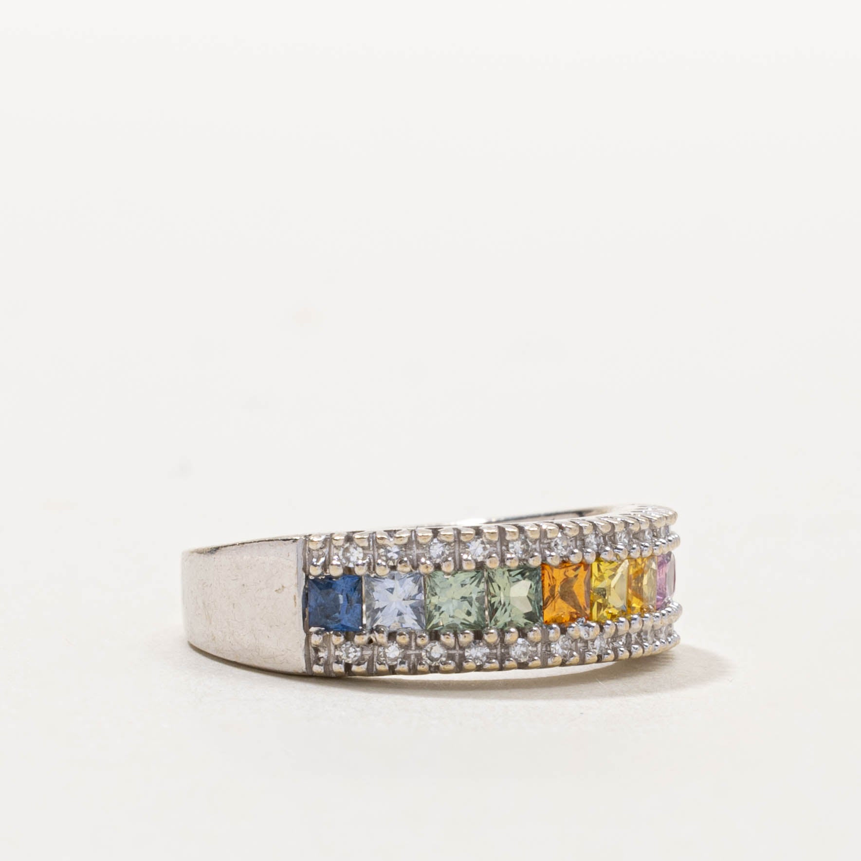 14k Synthetic Rainbow Sapphire & Diamond Band | 0.80ctw, 0.05ctw | SZ 7.25