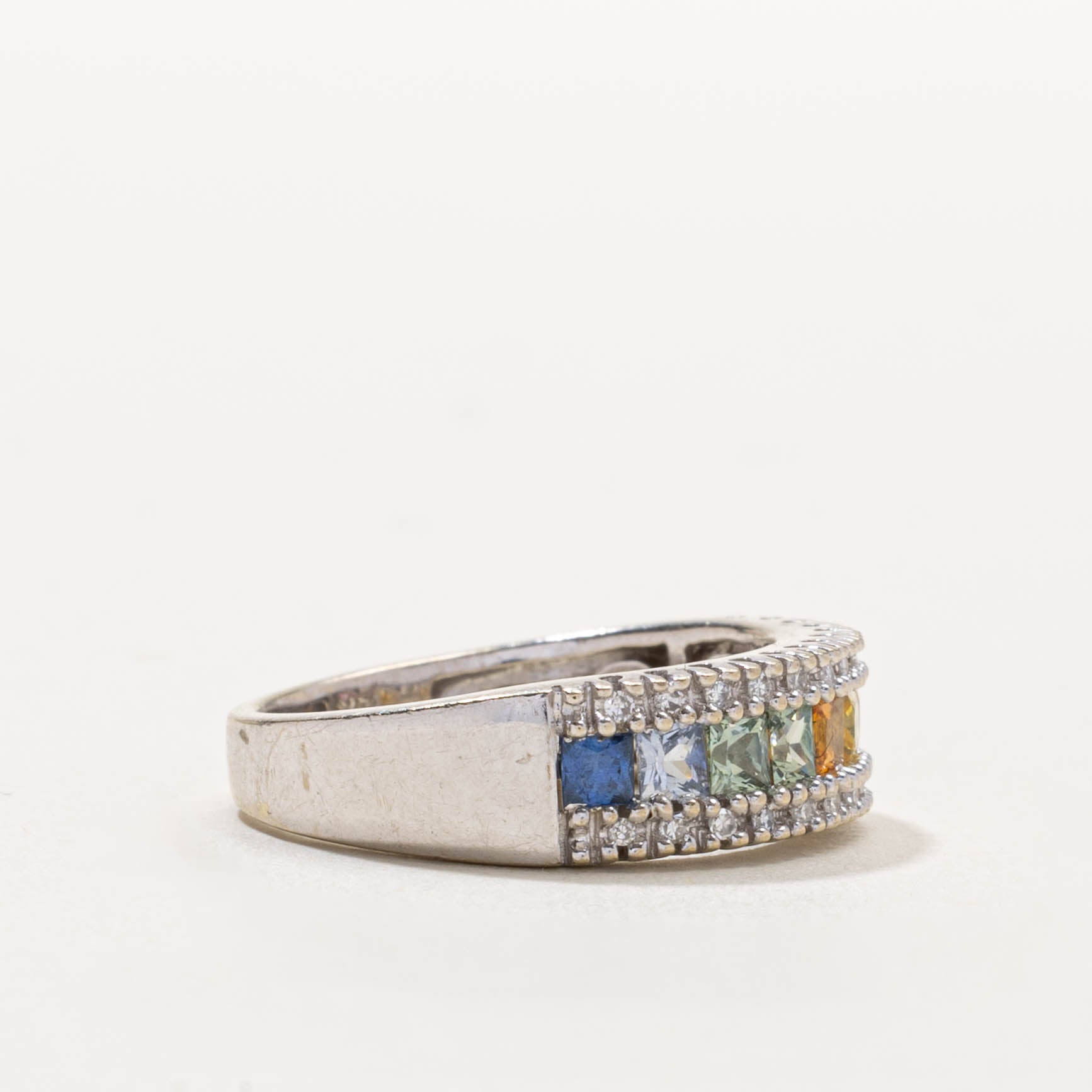 14k Synthetic Rainbow Sapphire & Diamond Band | 0.80ctw, 0.05ctw | SZ 7.25
