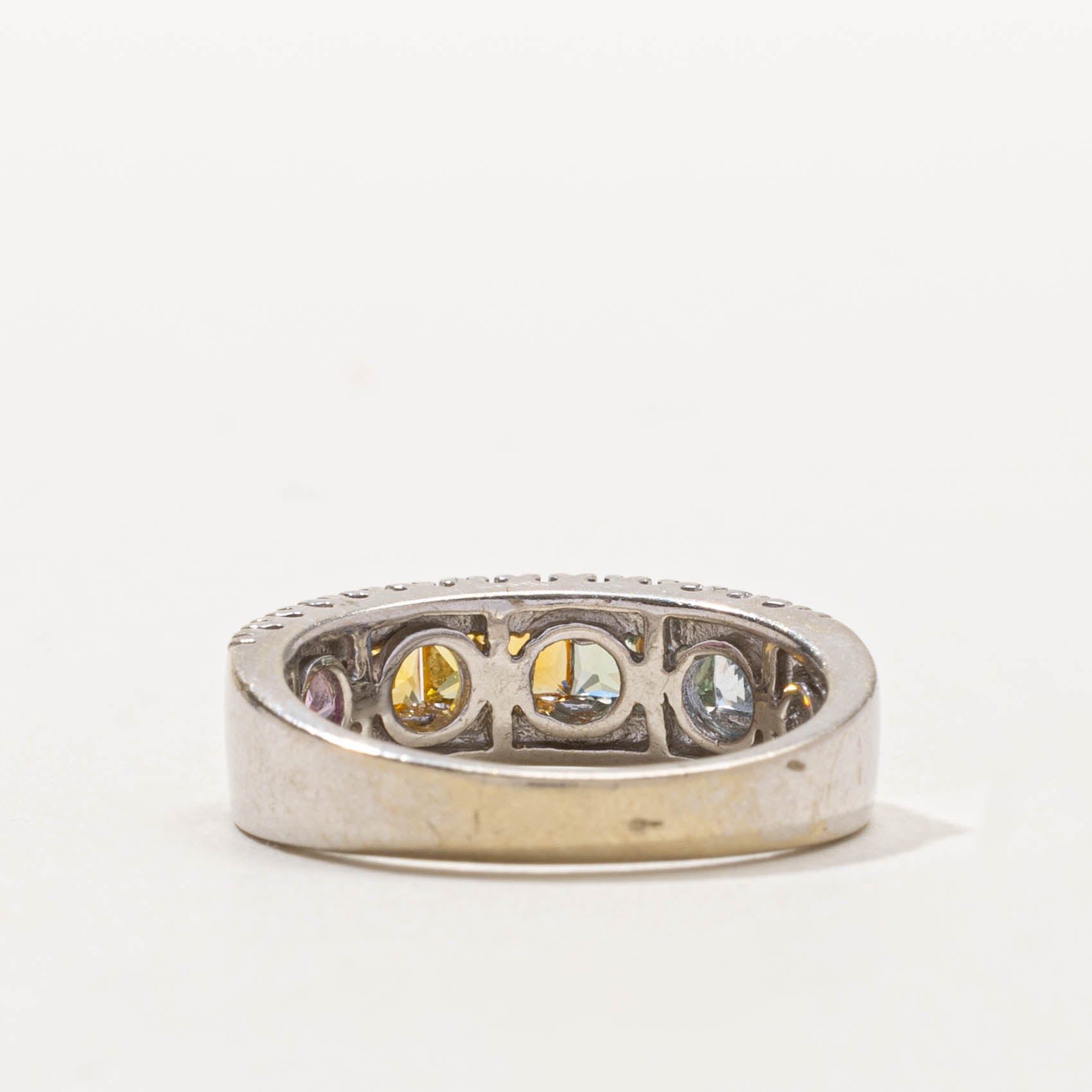 14k Synthetic Rainbow Sapphire & Diamond Band | 0.80ctw, 0.05ctw | SZ 7.25