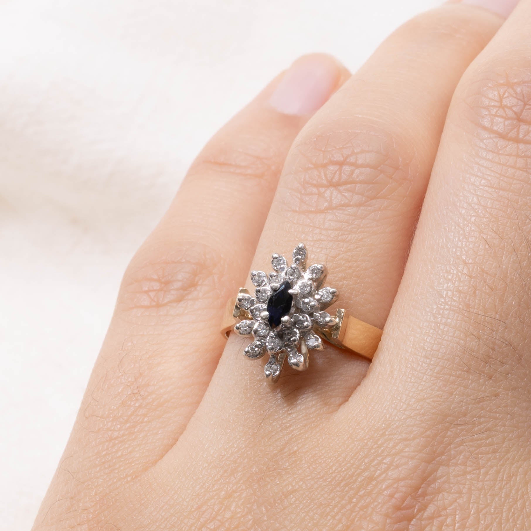 10k Sapphire & Diamond Petal Cluster Ring | 0.15ct, 0.11ctw | SZ 6.75