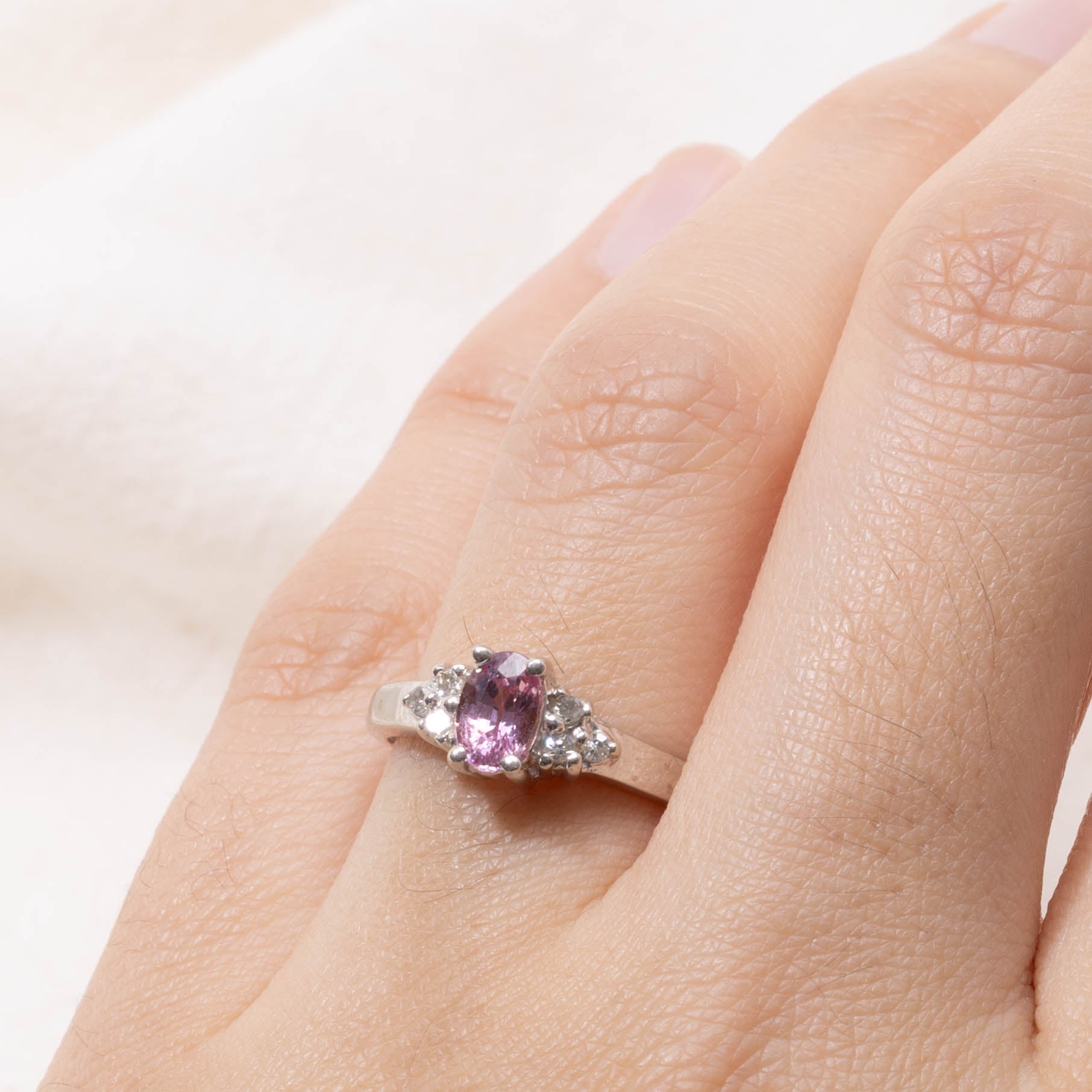 10k Oval Cut Pink Sapphire & Diamond Accented Ring | 0.70ct, 0.06ctw |