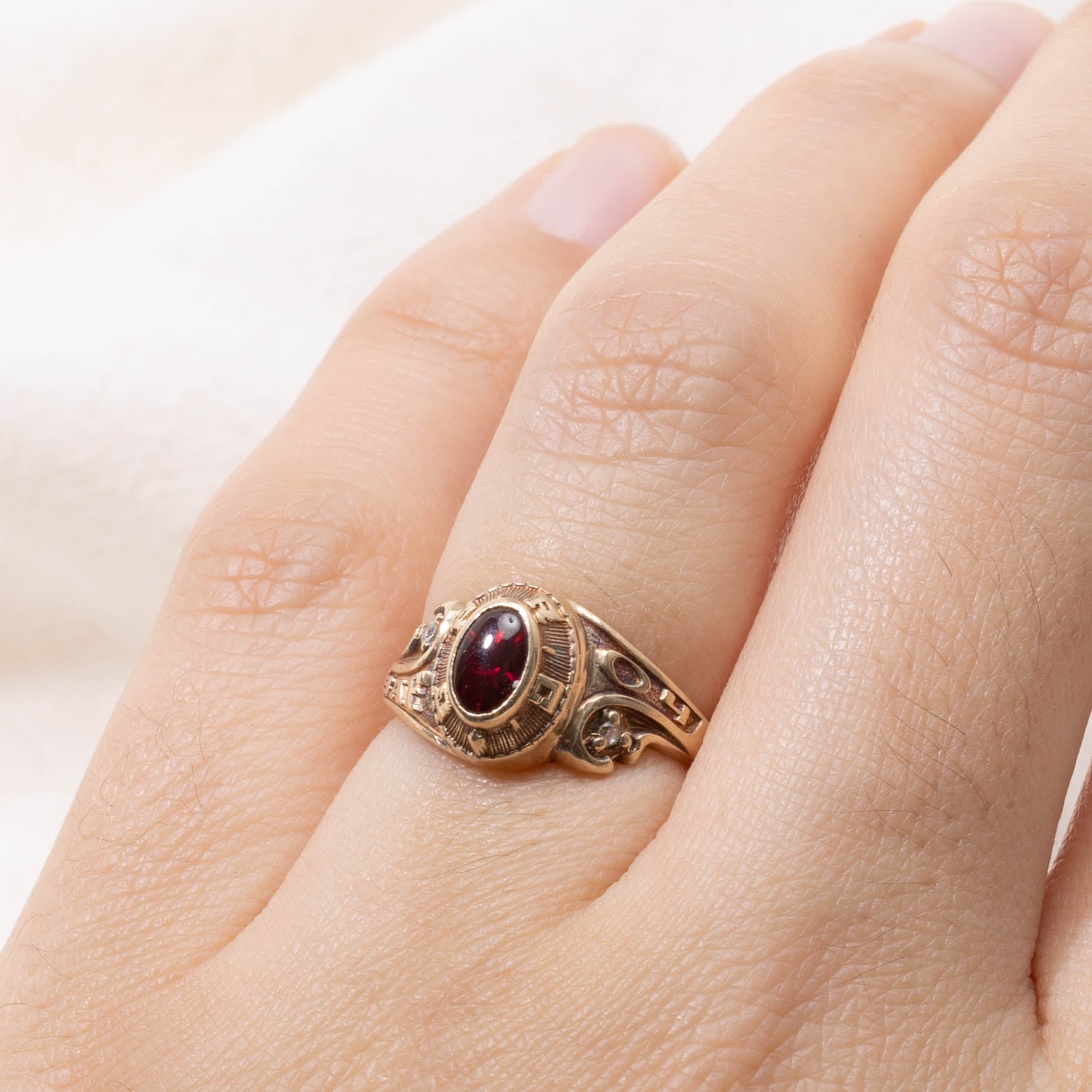 10k Synthetic Ruby & Diamond Graduation Ring | 0.60ct, 0.01ctw | SZ 4.5