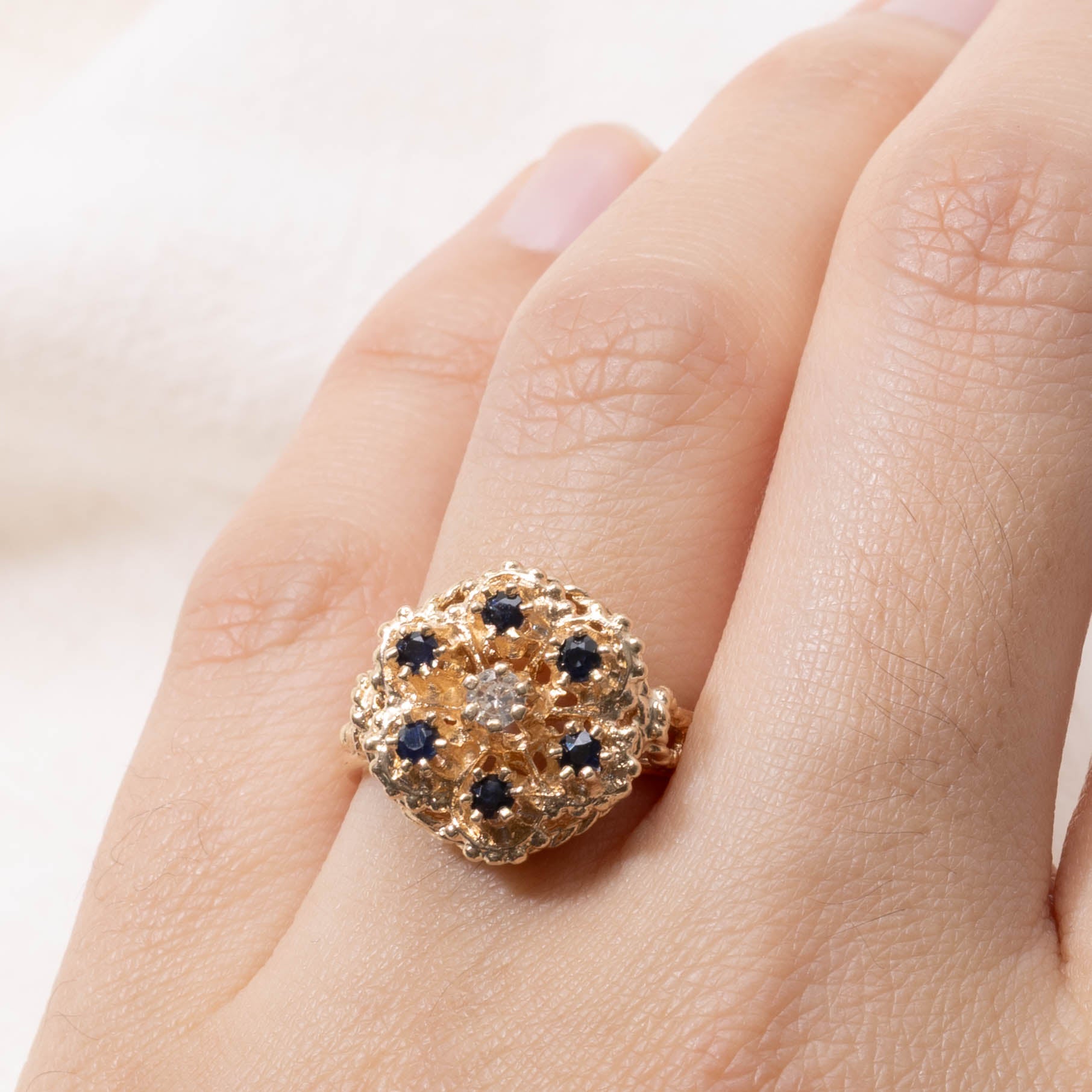 10k Sapphire & Diamond Floral Cluster Ring | 0.20ctw, 0.08ct | SZ 8